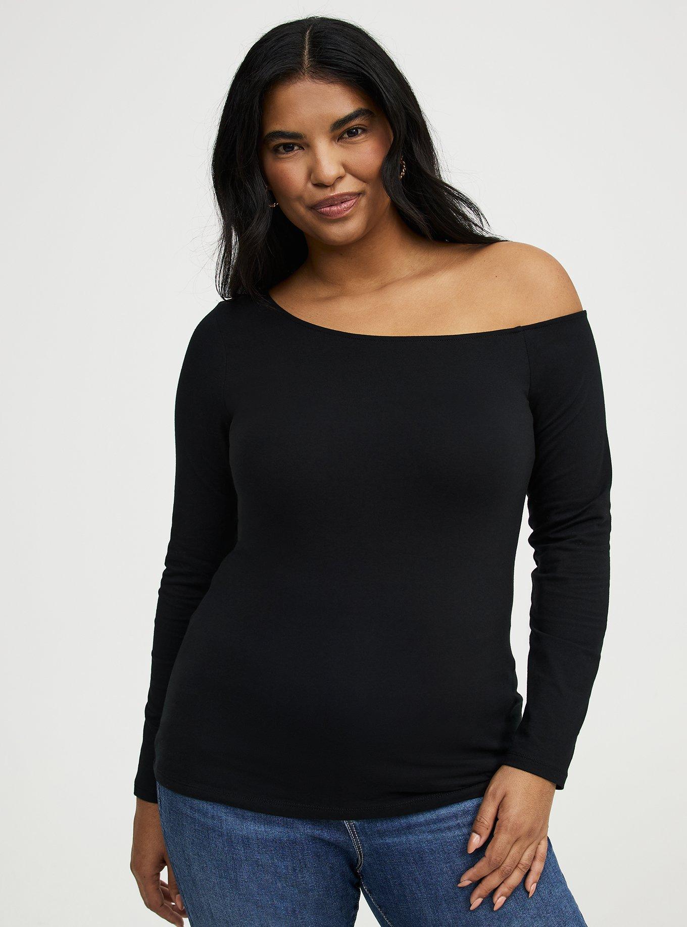 Foxy Long Sleeve Off-Shoulder Top, DEEP BLACK, hi-res