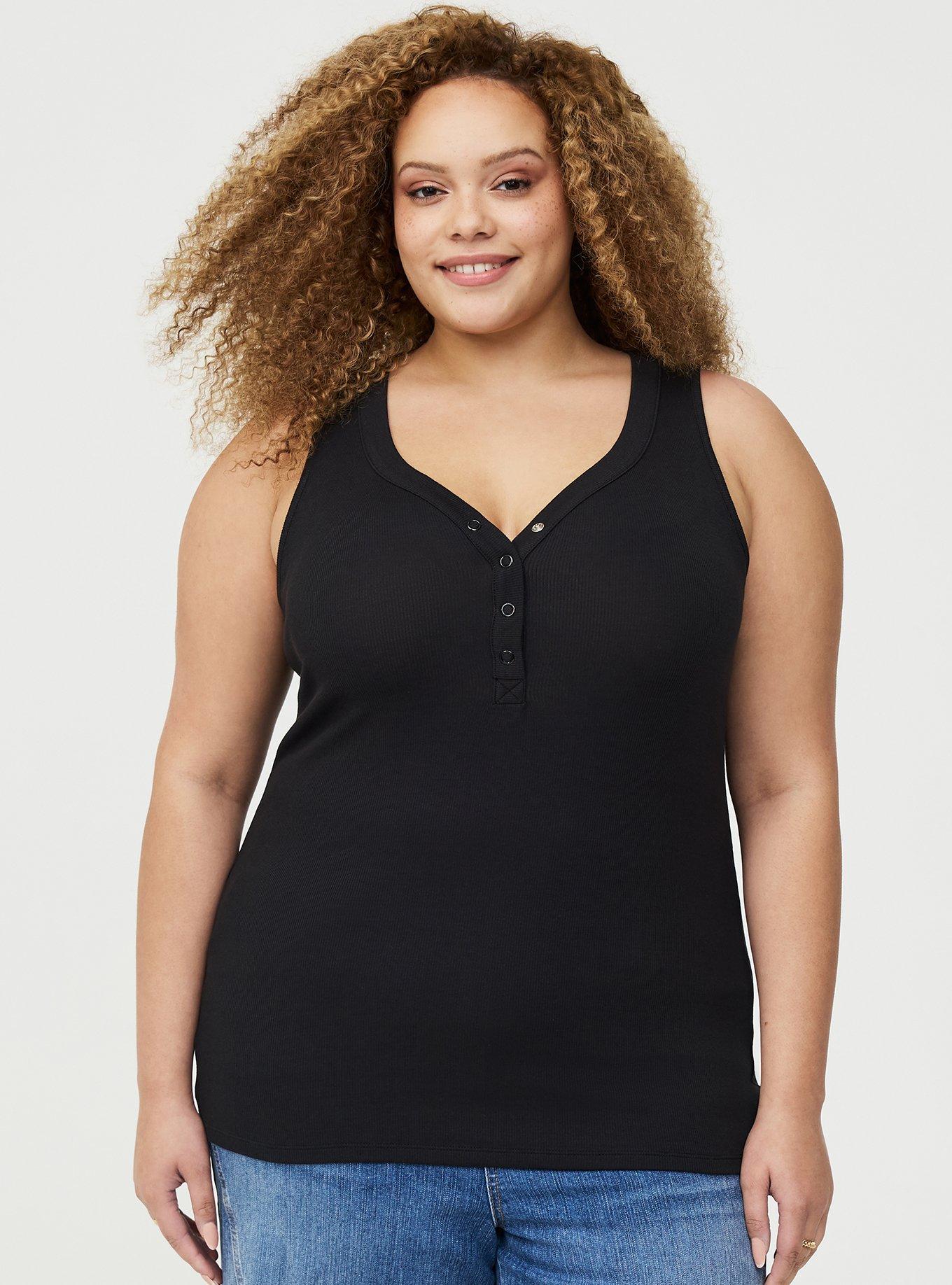Cotton Modal Curved Henley Tank Top, DEEP BLACK, alternate
