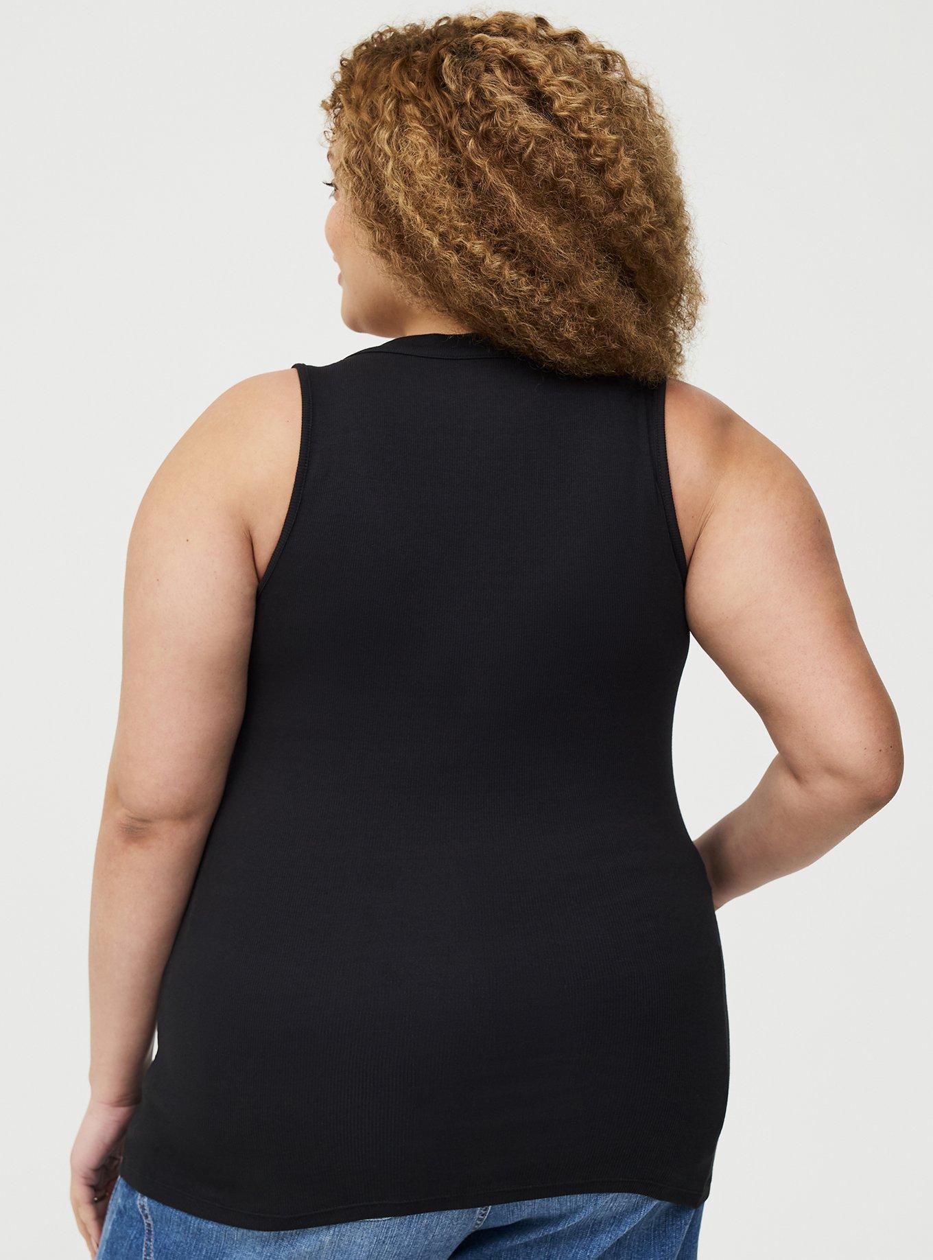 Cotton Modal Curved Henley Tank Top, DEEP BLACK, alternate