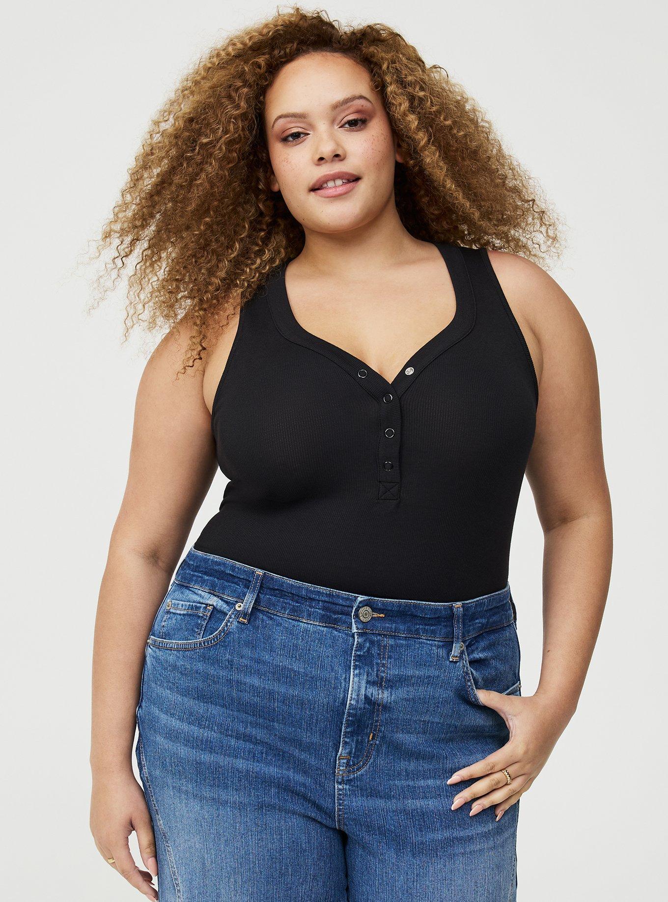 Cotton Modal Curved Henley Tank Top, DEEP BLACK, alternate