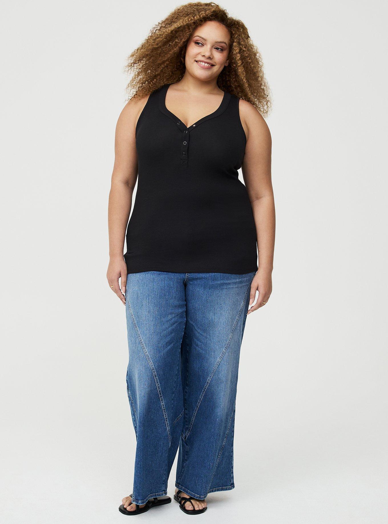 Cotton Modal Curved Henley Tank Top, DEEP BLACK, alternate