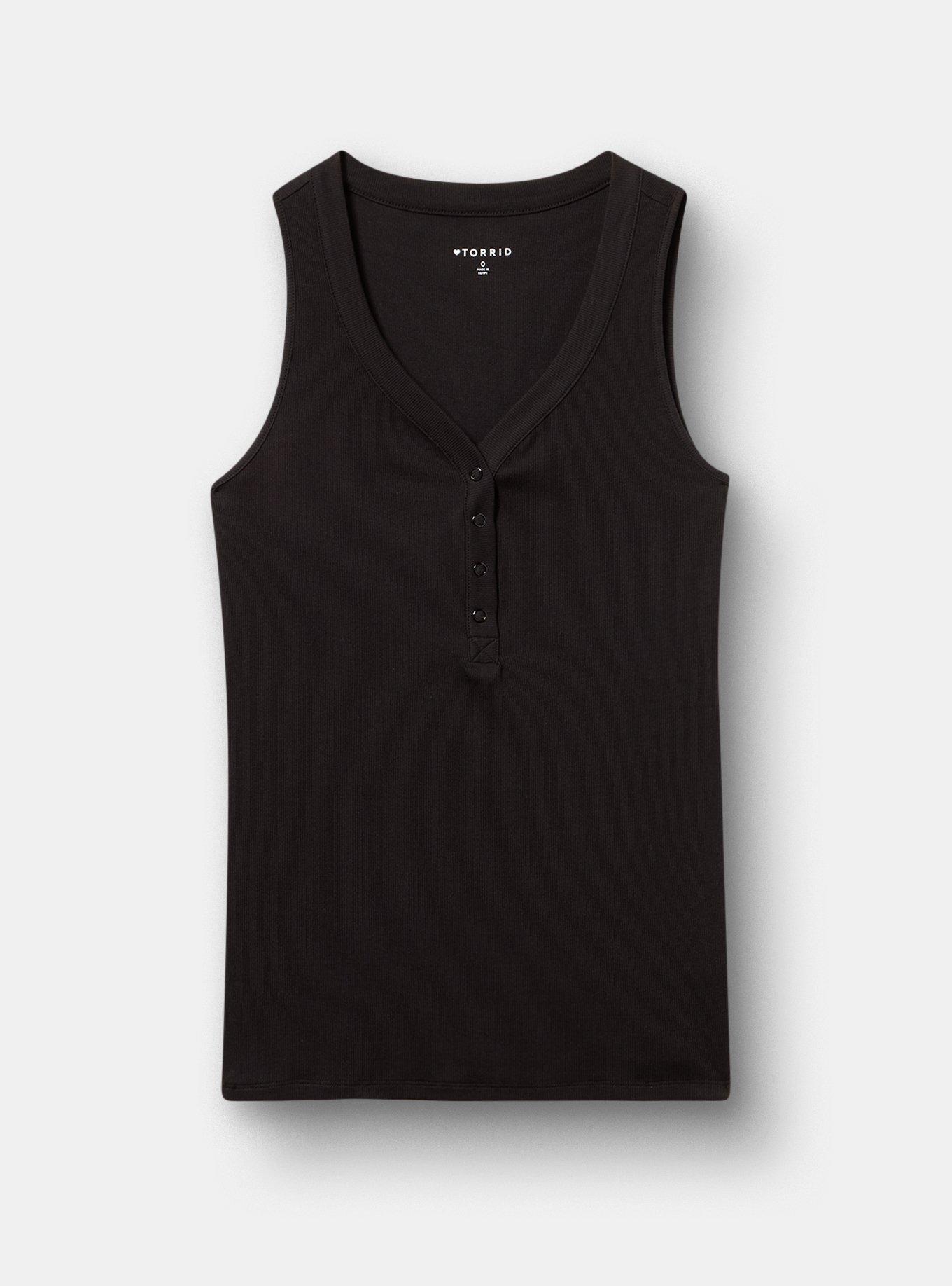 Cotton Modal Curved Henley Tank Top, DEEP BLACK, hi-res
