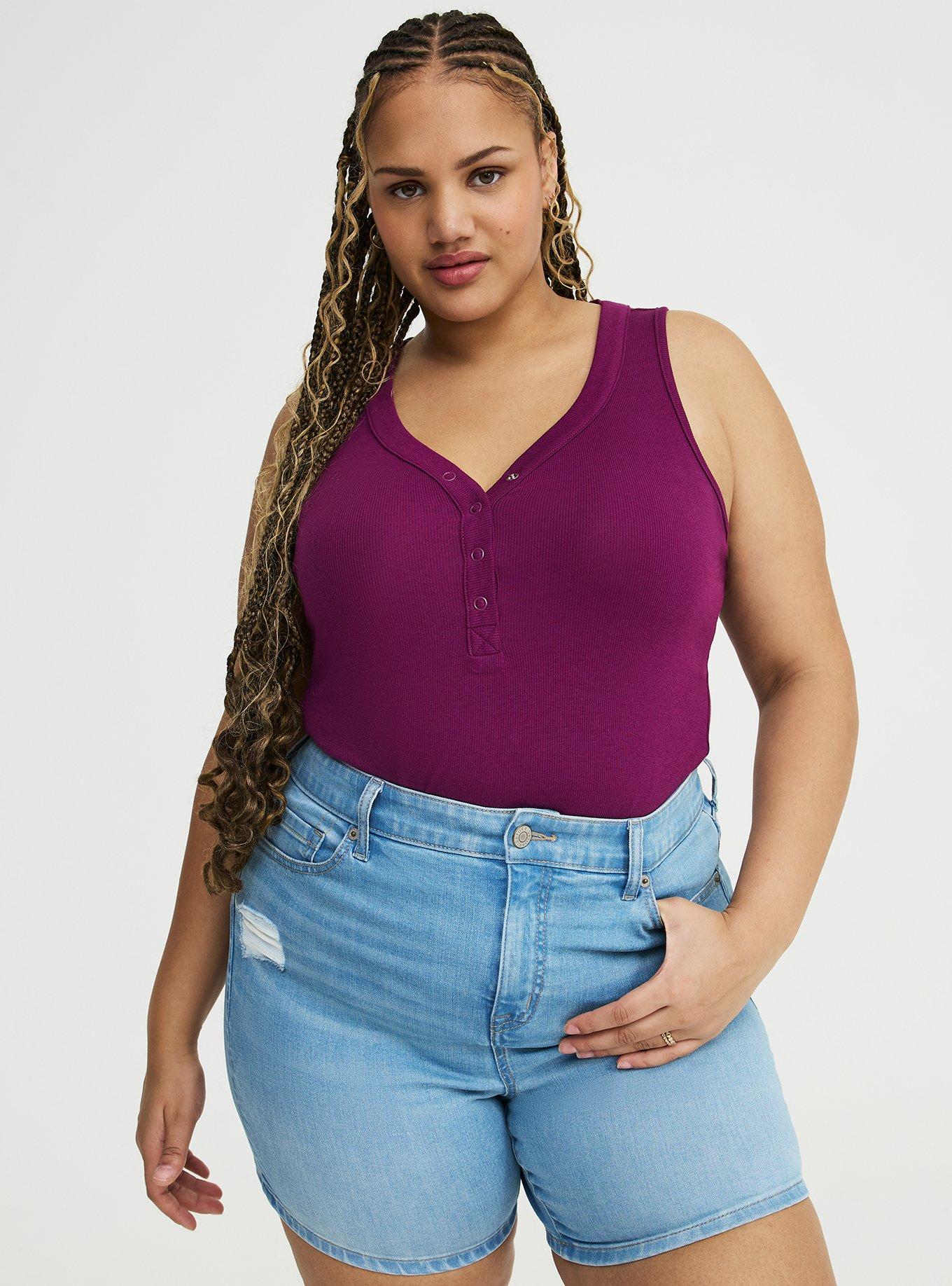 Cotton Modal Curved Henley Tank Top, PLUM CASPIA, alternate