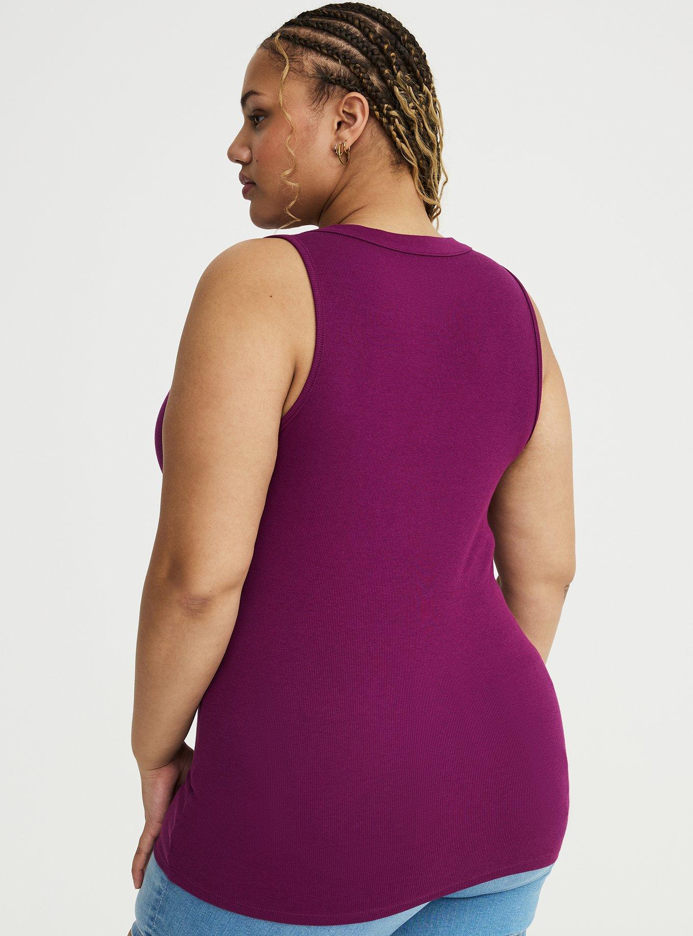Cotton Modal Curved Henley Tank Top, PLUM CASPIA, alternate