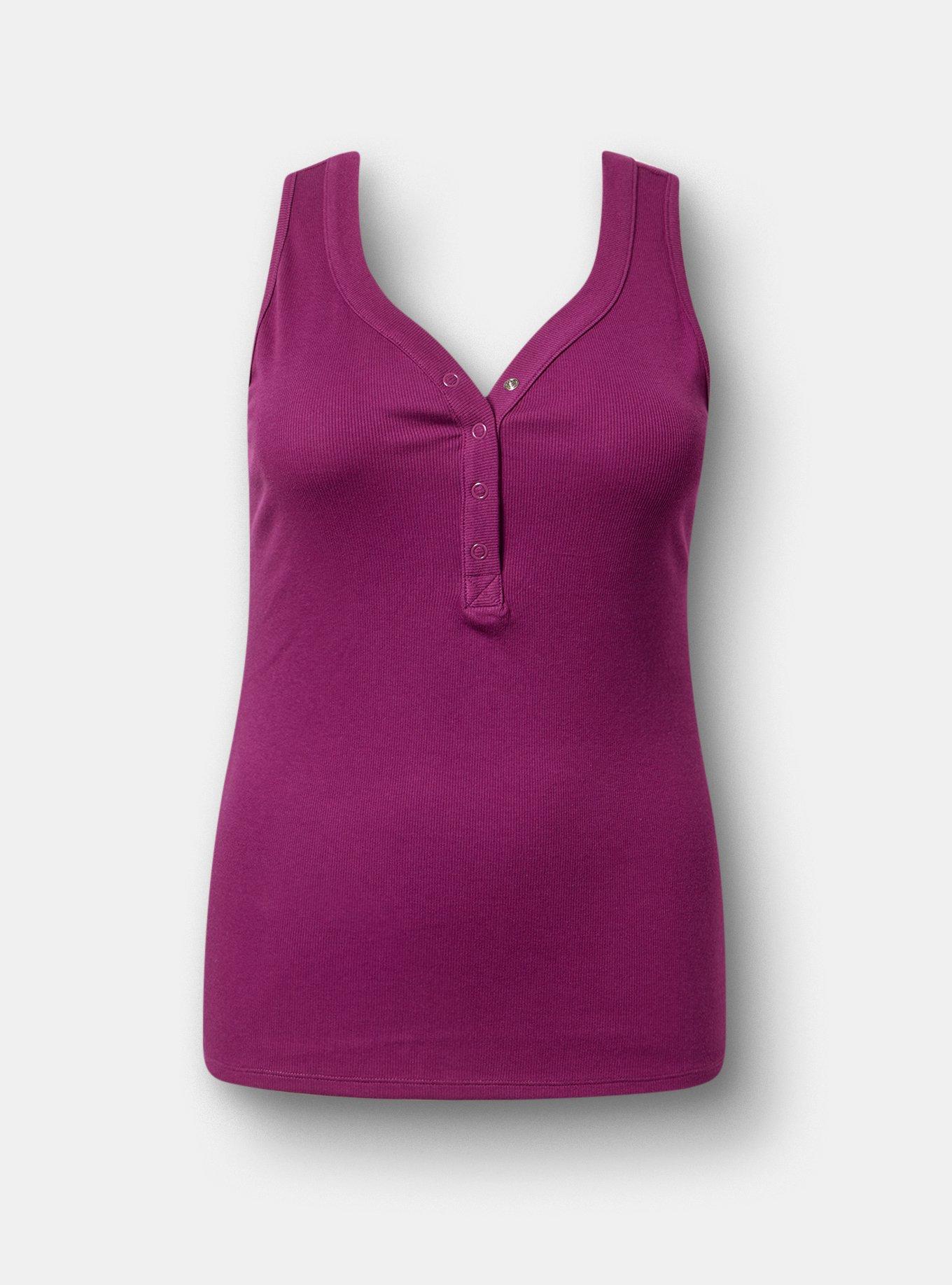 Cotton Modal Curved Henley Tank Top, PLUM CASPIA, hi-res