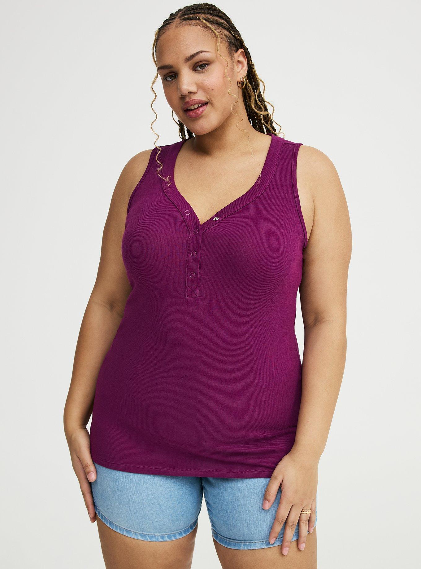 Cotton Modal Curved Henley Tank Top, PLUM CASPIA, hi-res