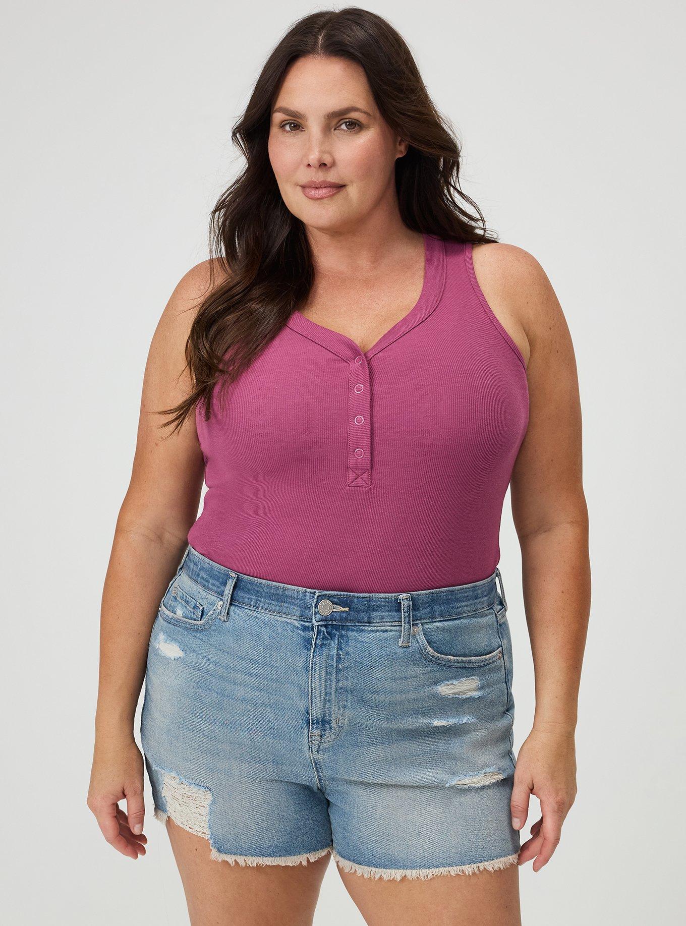 Plus Size Cotton Modal Curved Henley Tank Top, VIOLET QUARTZ, alternate