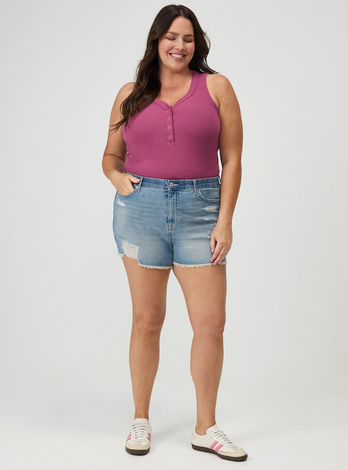 Plus Size Cotton Modal Curved Henley Tank Top, VIOLET QUARTZ, alternate