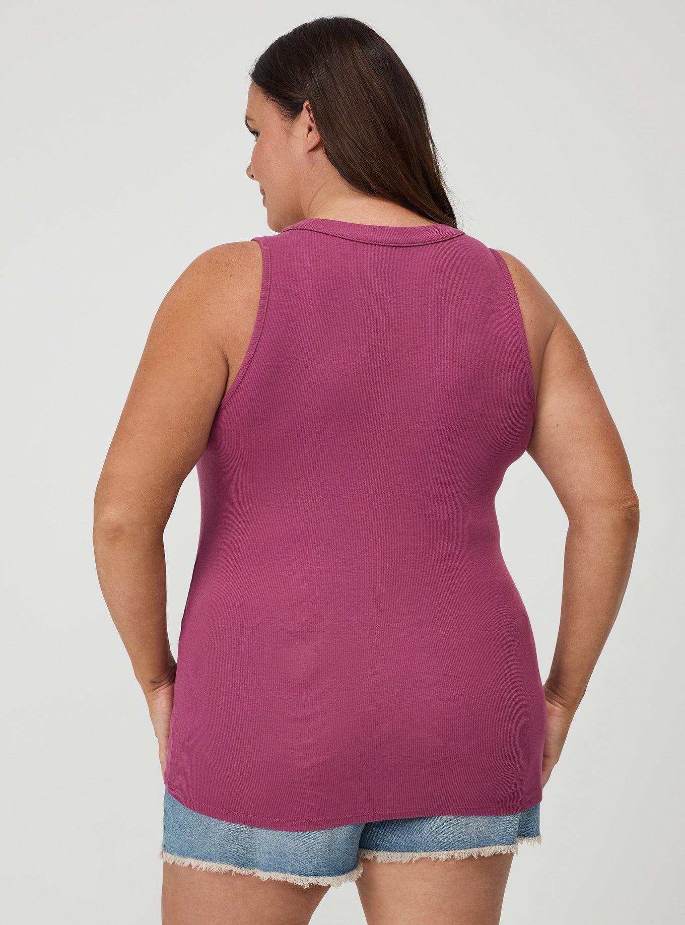 Plus Size Cotton Modal Curved Henley Tank Top, VIOLET QUARTZ, alternate