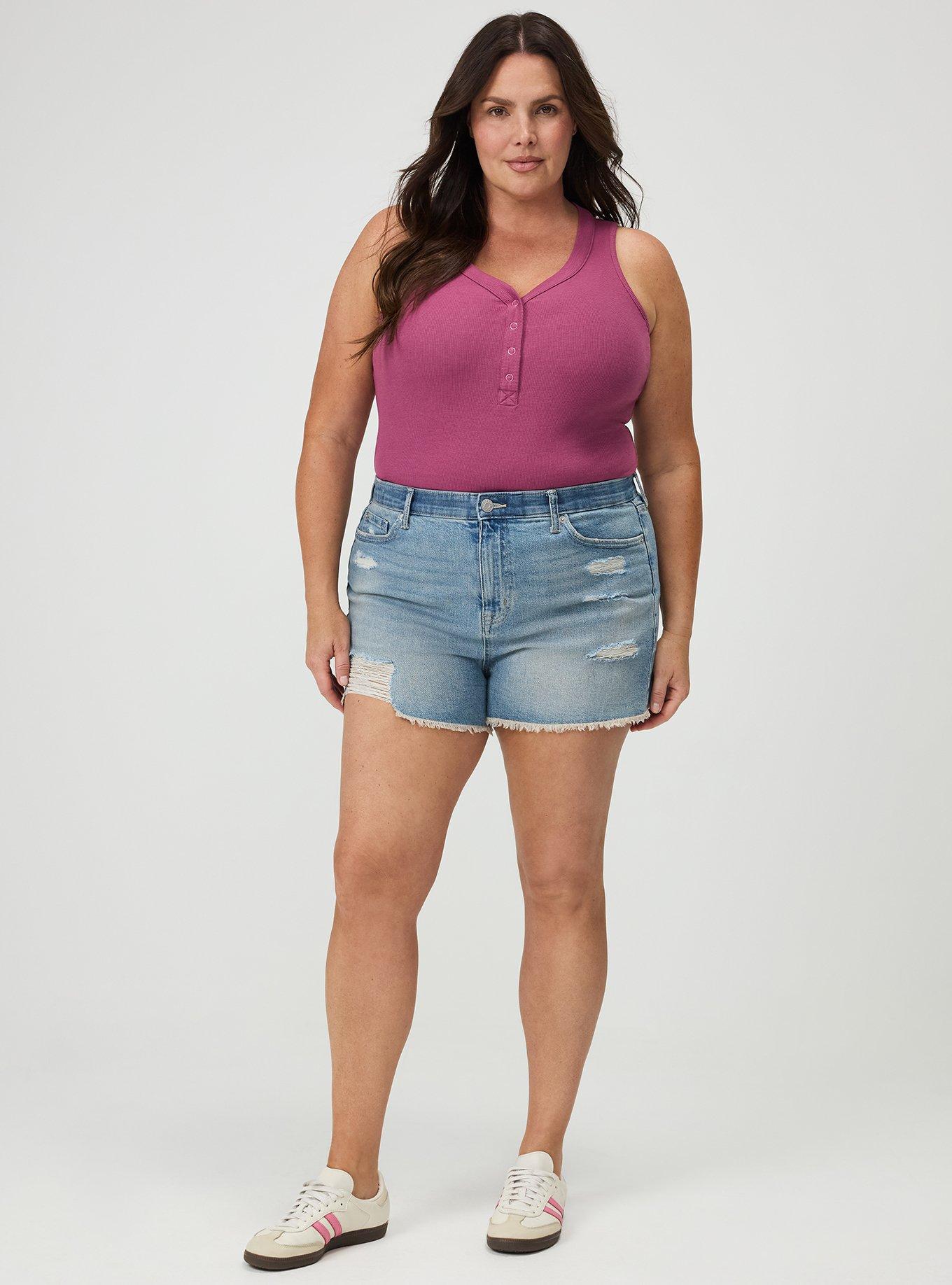 Plus Size Cotton Modal Curved Henley Tank Top, VIOLET QUARTZ, alternate