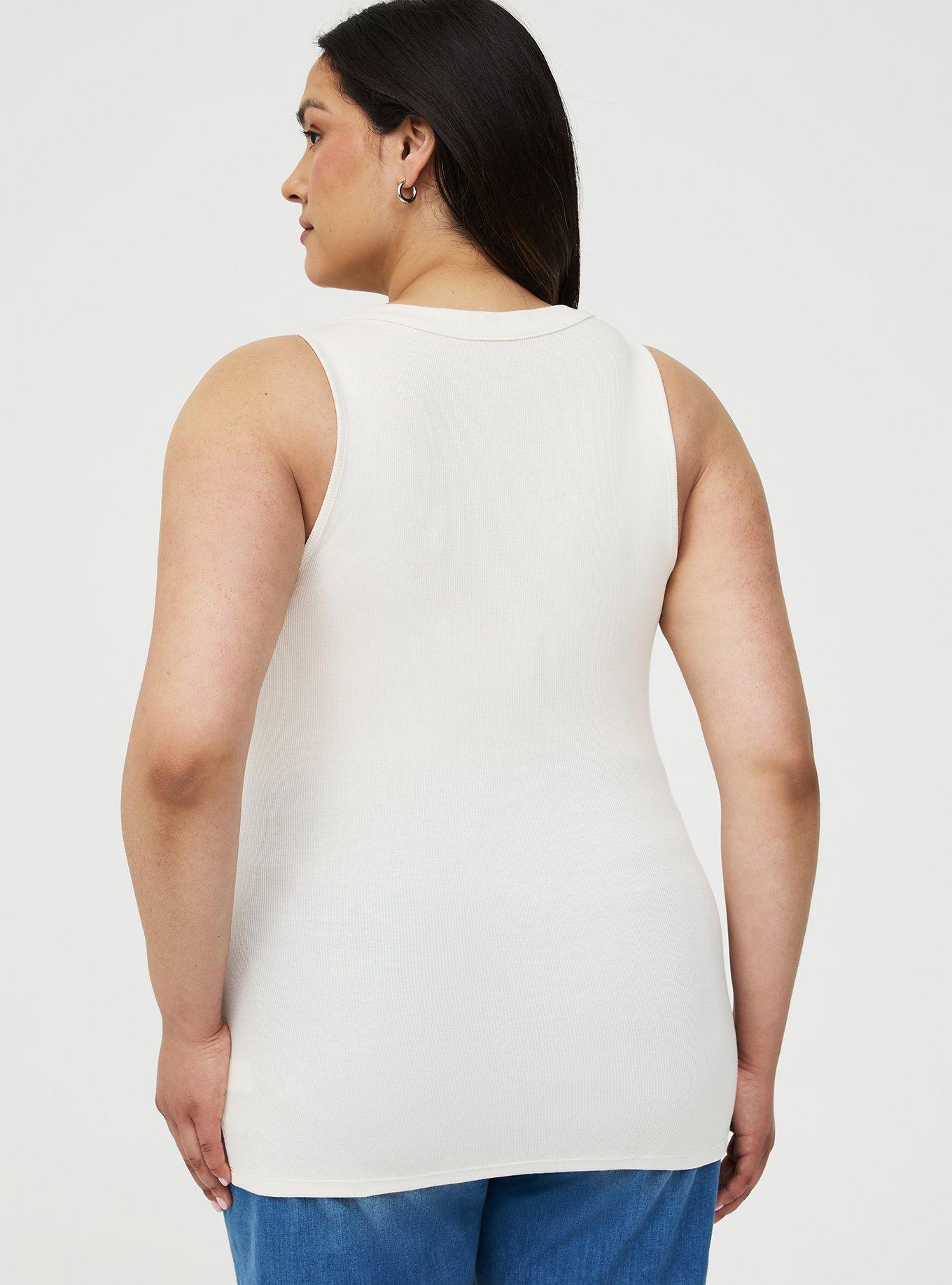 Cotton Modal Curved Henley Tank Top, WHISPER WHITE, alternate