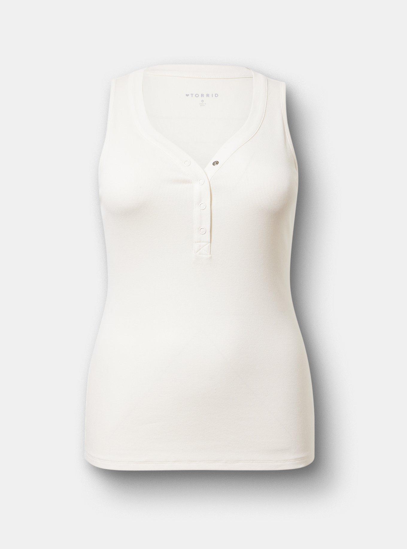 Cotton Modal Curved Henley Tank Top, WHISPER WHITE, hi-res