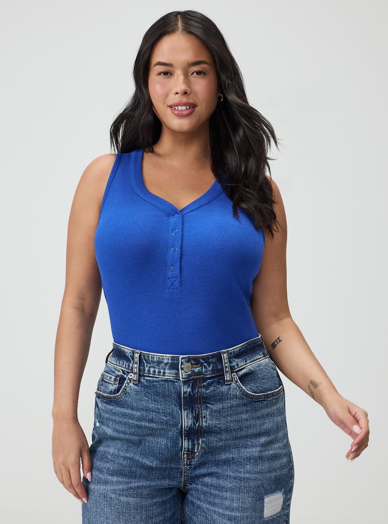 Plus Size Cotton Modal Curved Henley Tank Top, SURF THE WEB, alternate