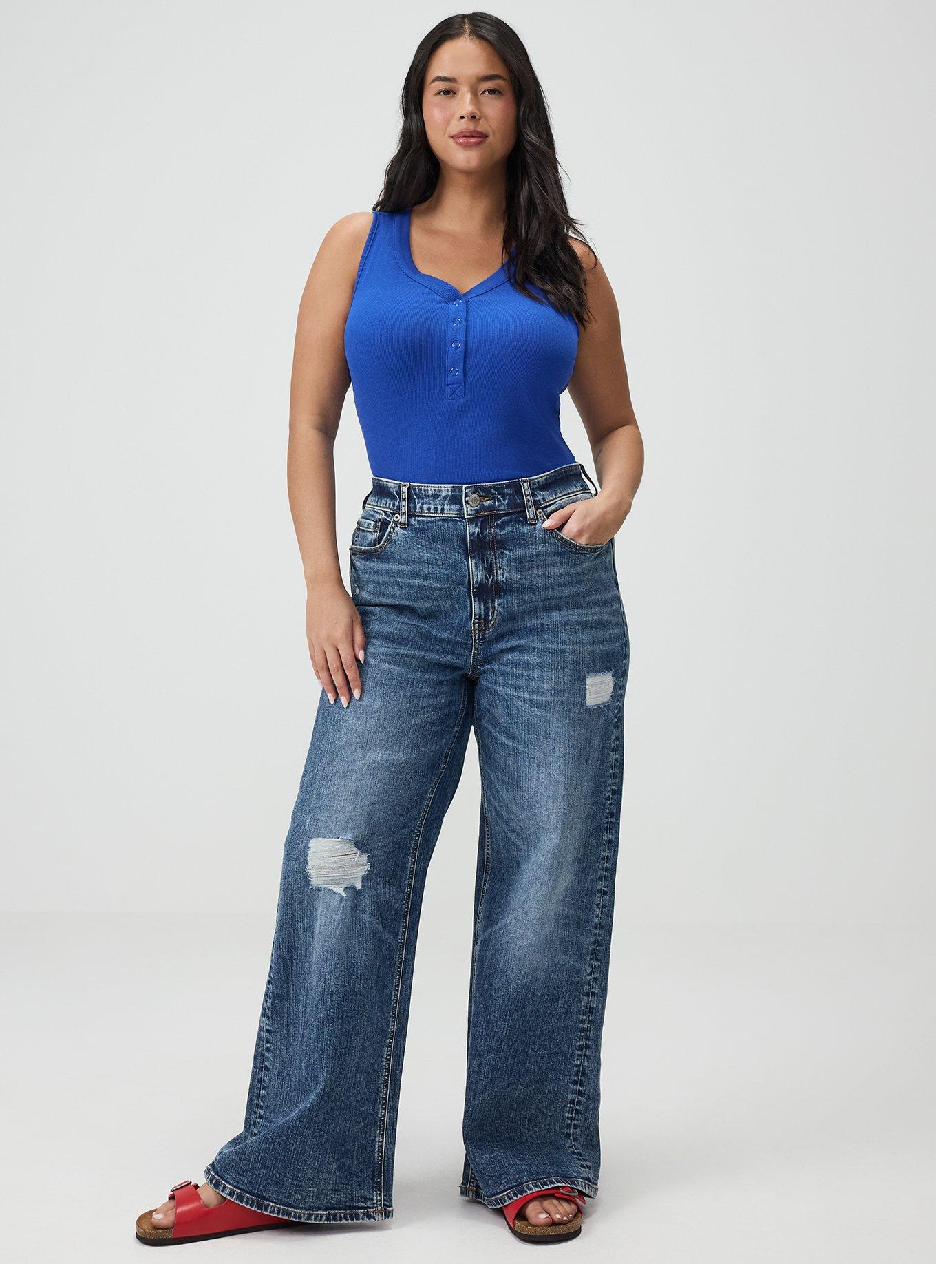 Plus Size Cotton Modal Curved Henley Tank Top, SURF THE WEB, alternate