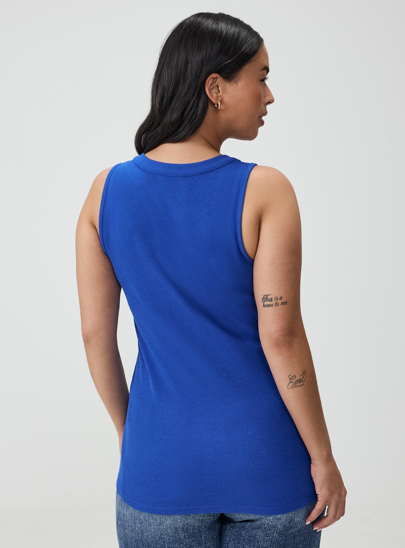 Plus Size Cotton Modal Curved Henley Tank Top, SURF THE WEB, alternate