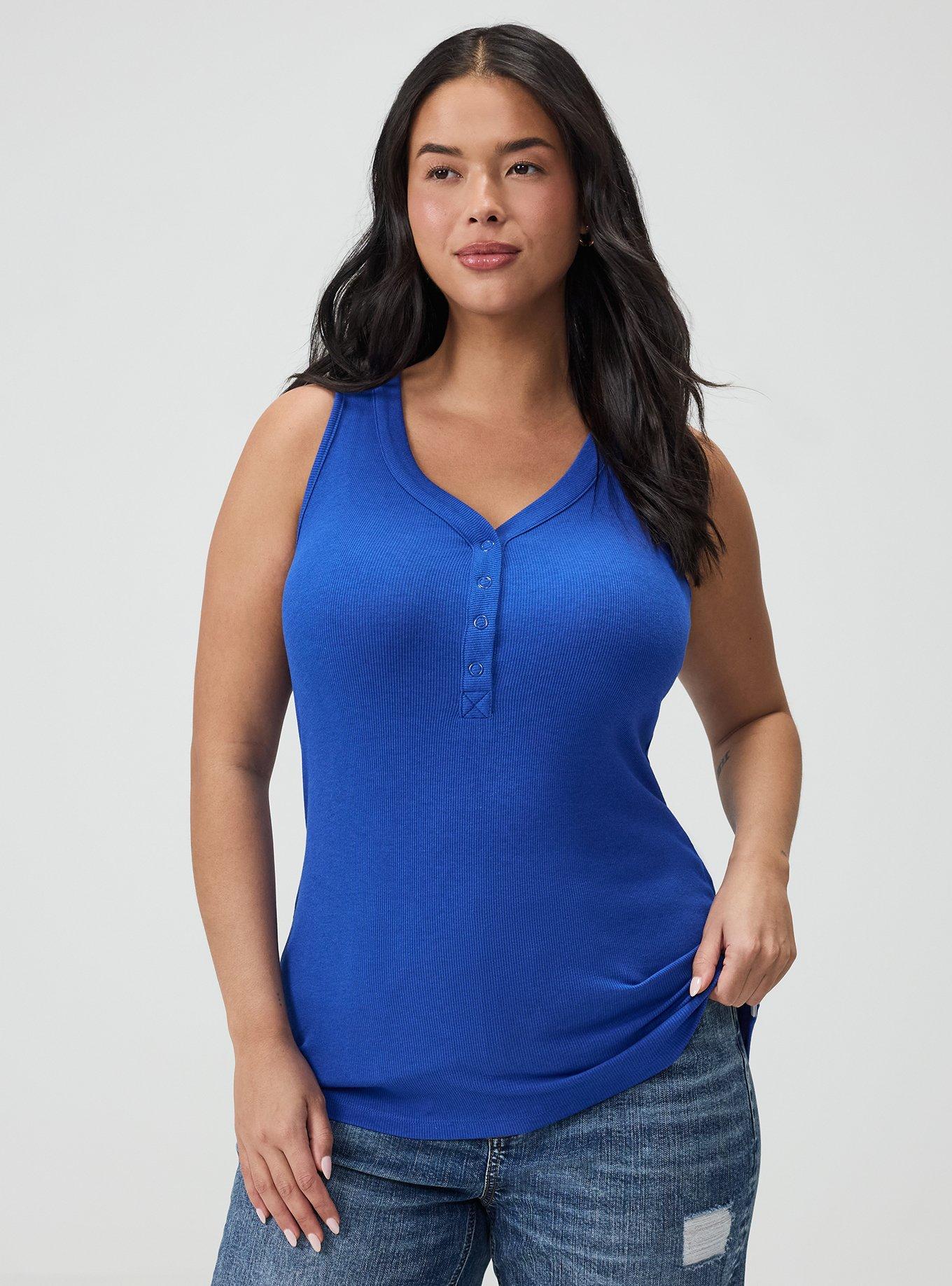 Plus Size Cotton Modal Curved Henley Tank Top, SURF THE WEB, hi-res