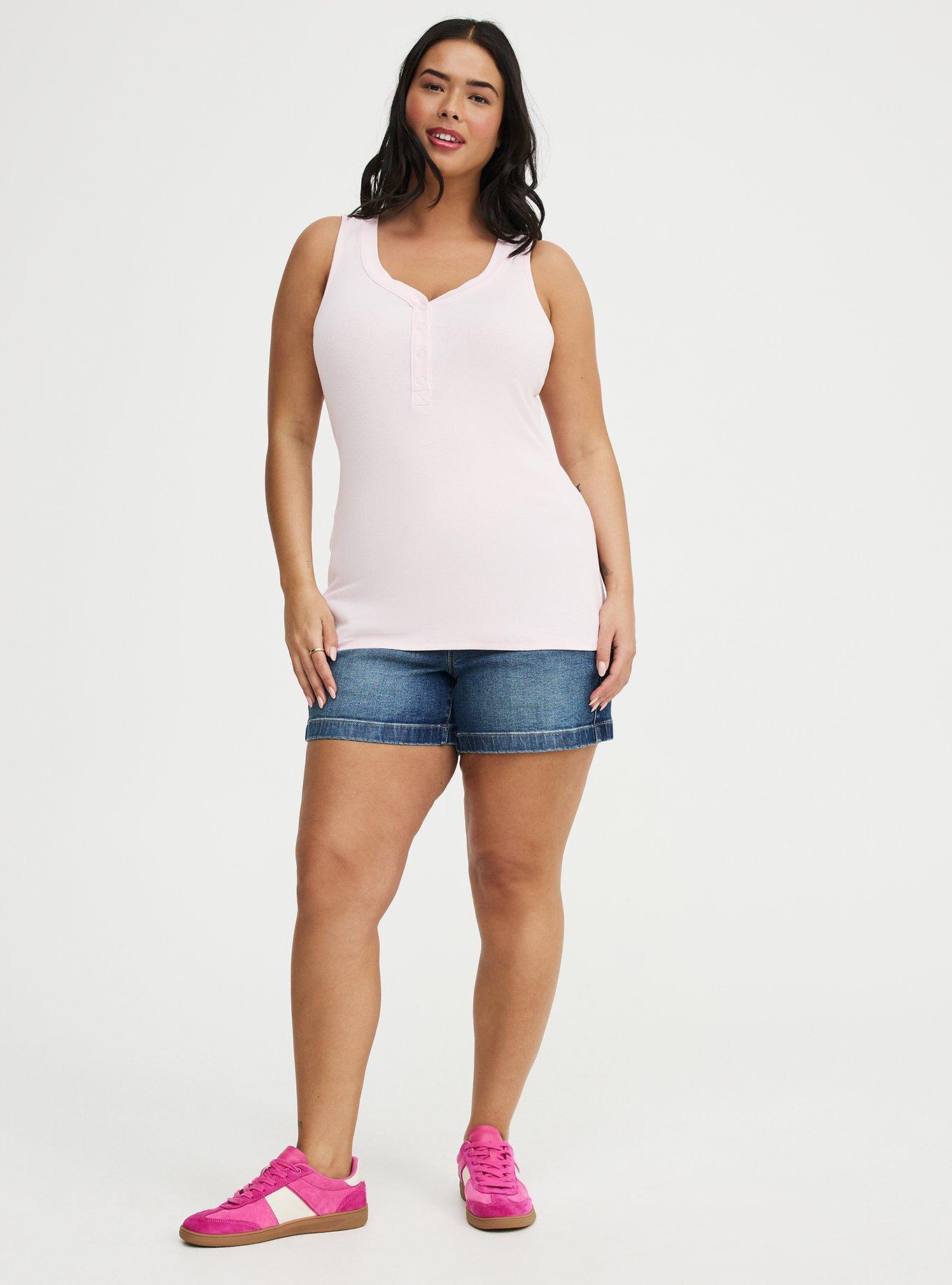 Cotton Modal Curved Henley Tank Top, BARELY PINK, alternate