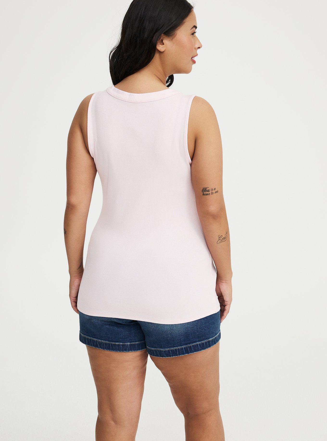 Cotton Modal Curved Henley Tank Top, BARELY PINK, alternate