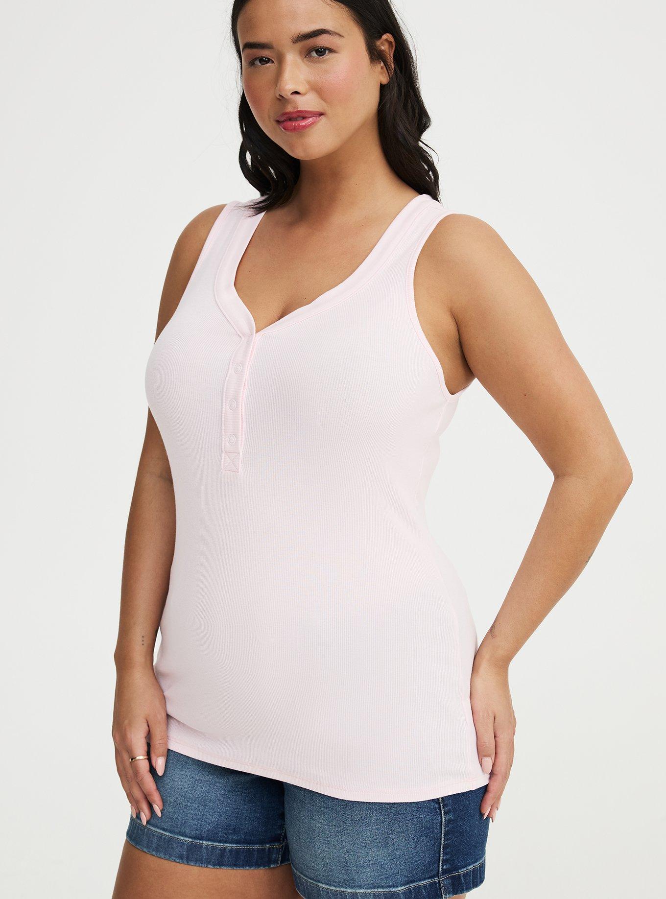 Cotton Modal Curved Henley Tank Top, BARELY PINK, alternate