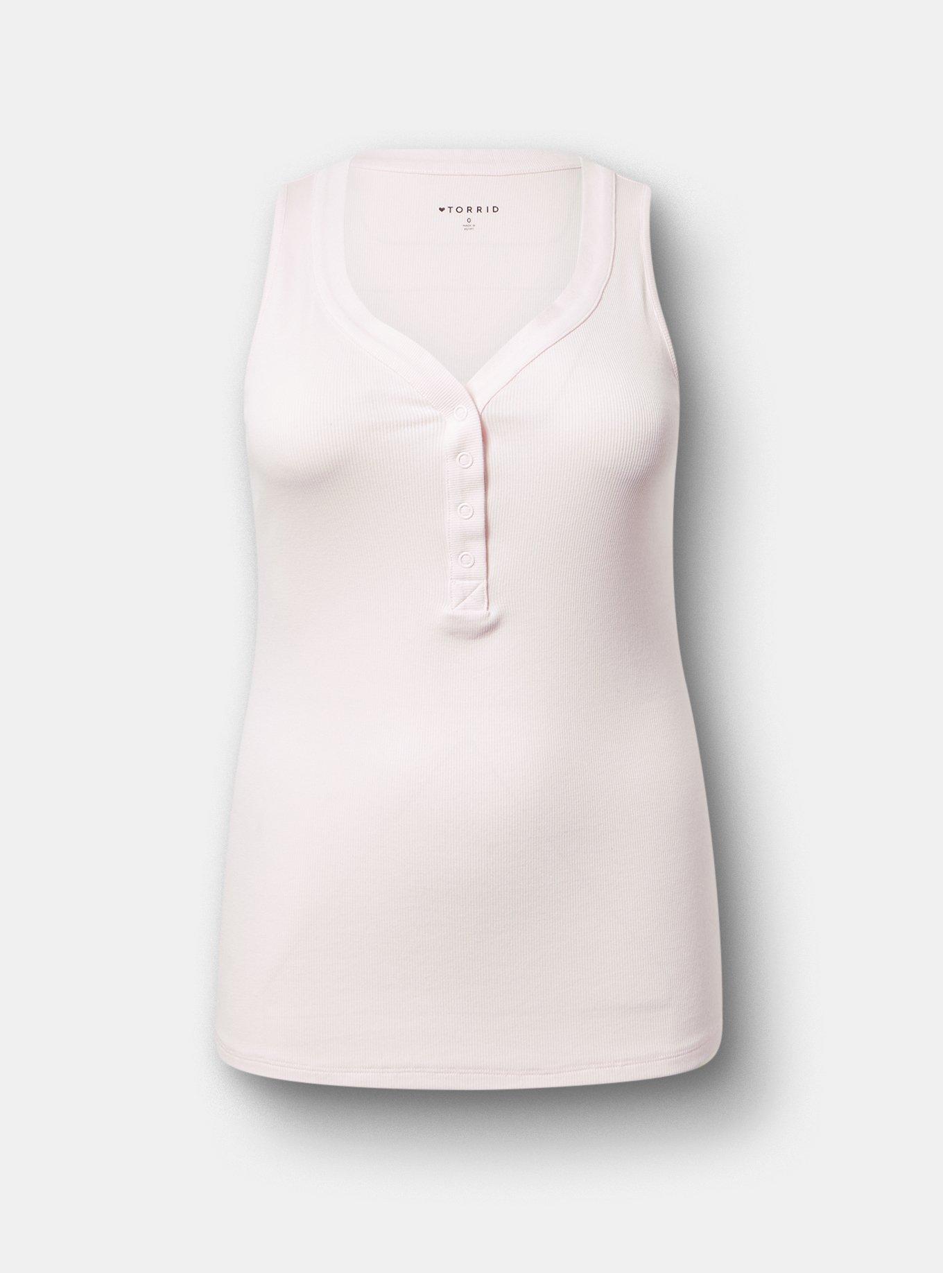 Cotton Modal Curved Henley Tank Top, BARELY PINK, hi-res