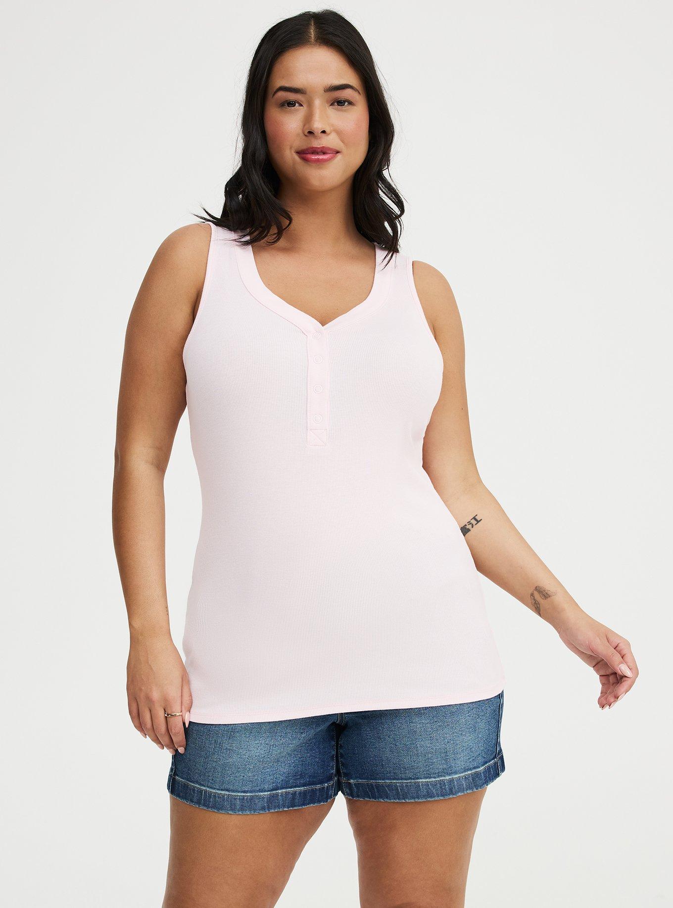 Cotton Modal Curved Henley Tank Top, BARELY PINK, hi-res