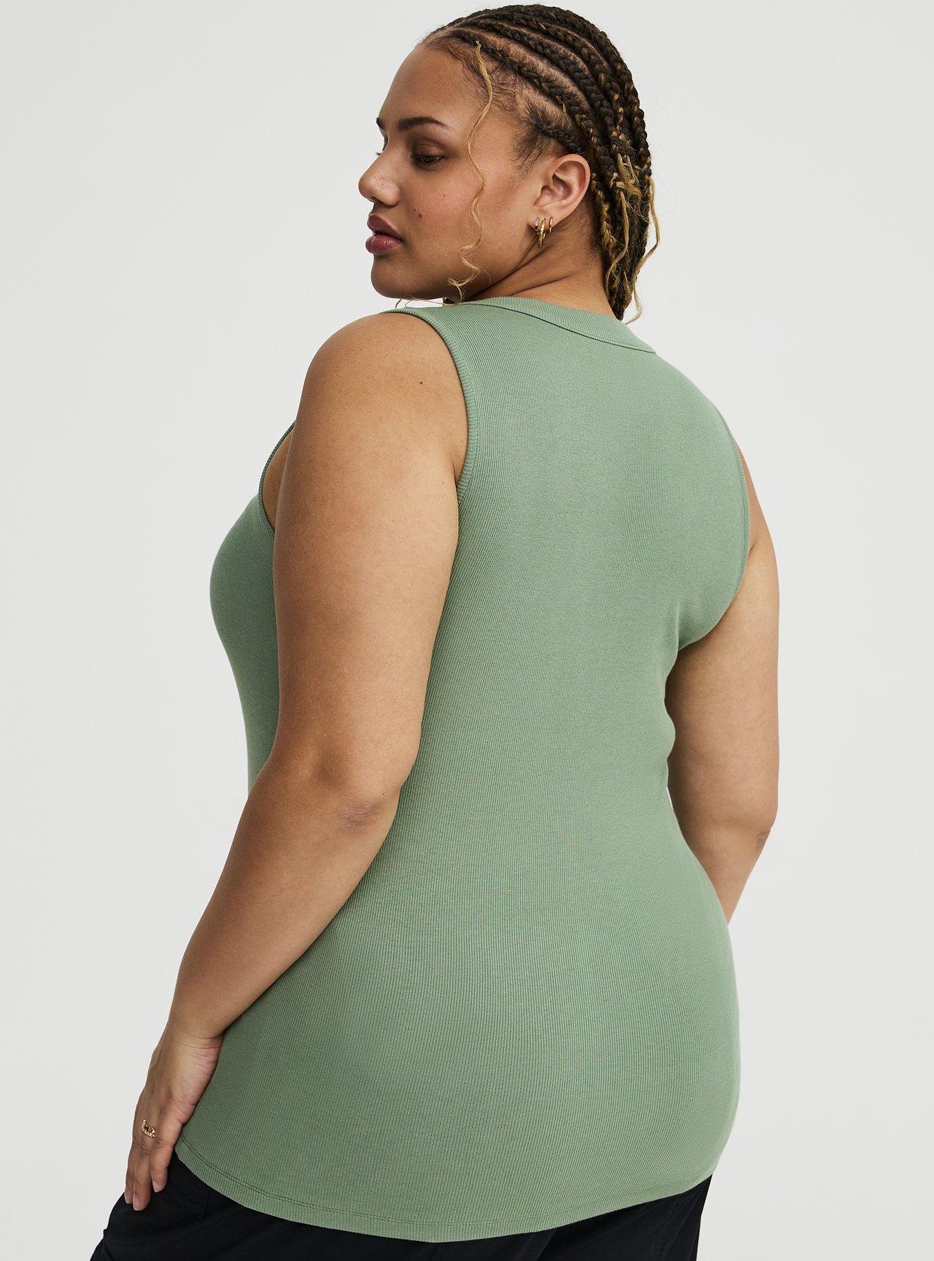 Cotton Modal Curved Henley Tank Top, HEDGE GREEN, alternate