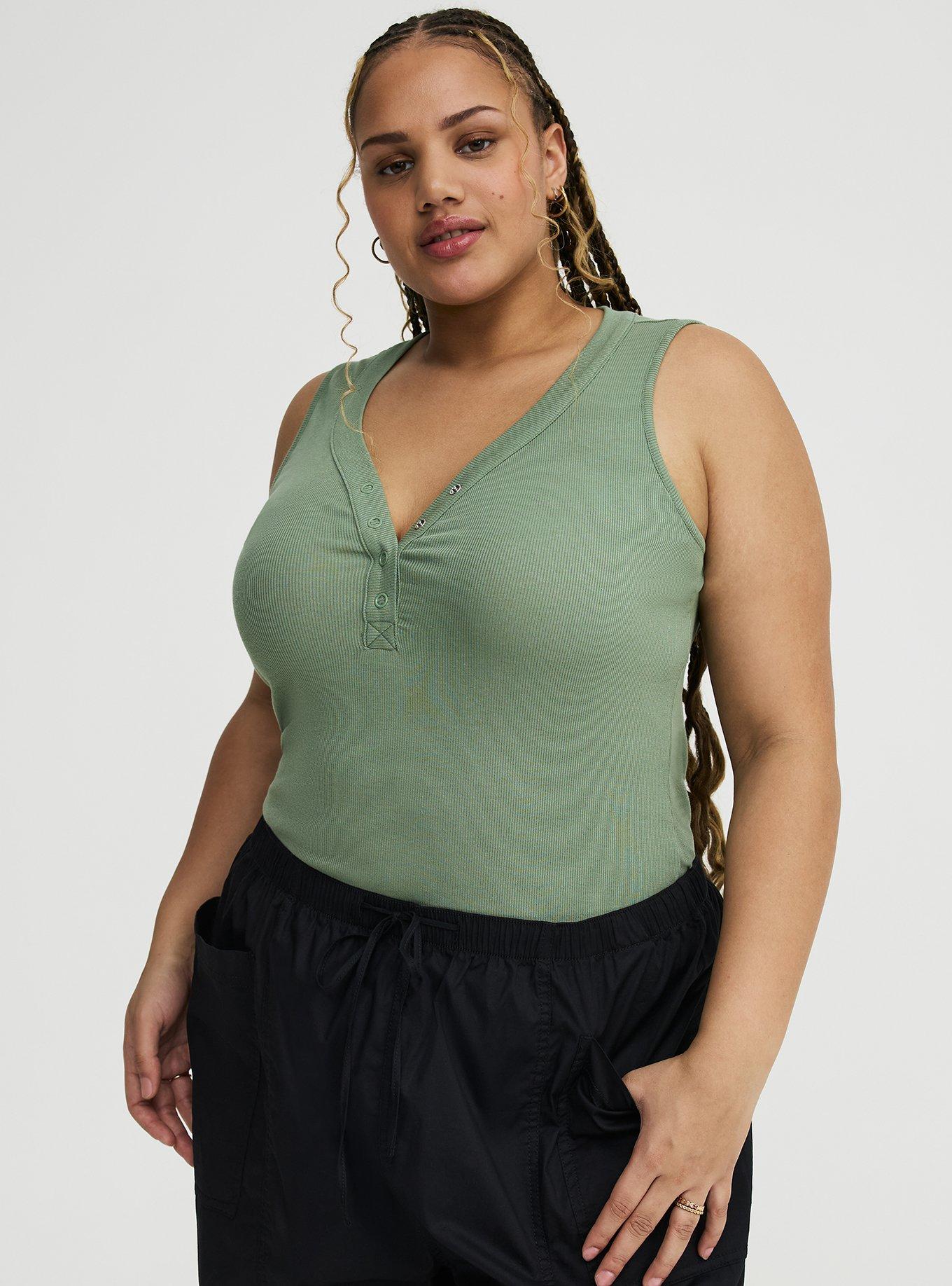 Cotton Modal Curved Henley Tank Top, HEDGE GREEN, alternate
