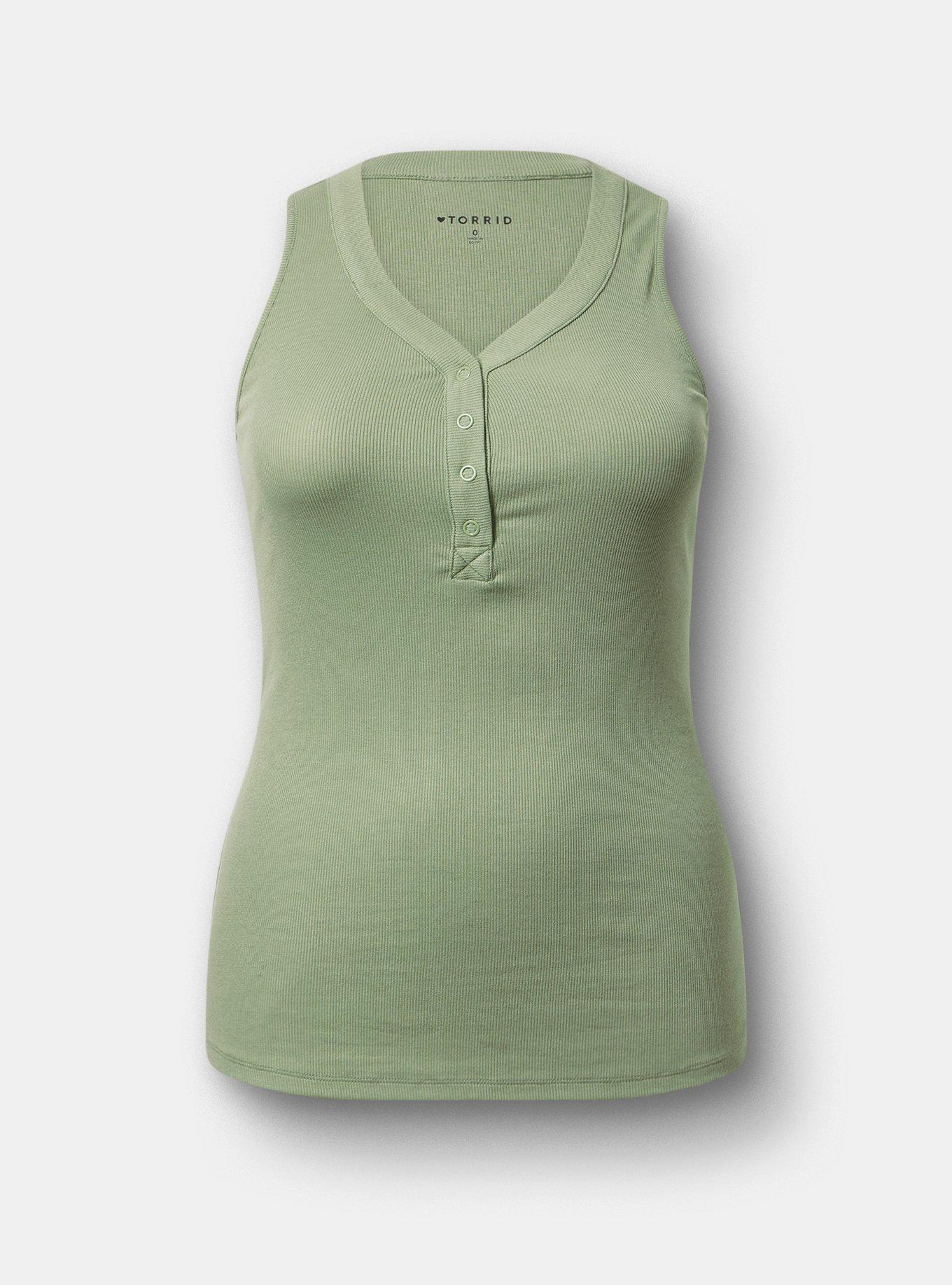 Cotton Modal Curved Henley Tank Top, HEDGE GREEN, hi-res