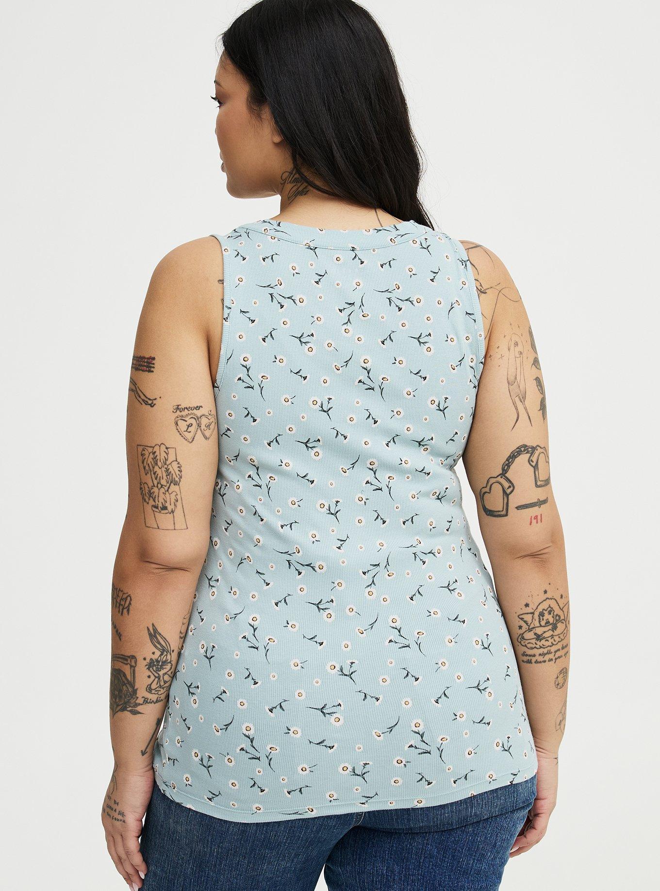 Cotton Modal Curved Henley Tank Top, DAINTY DAISY FLORAL MINT, alternate