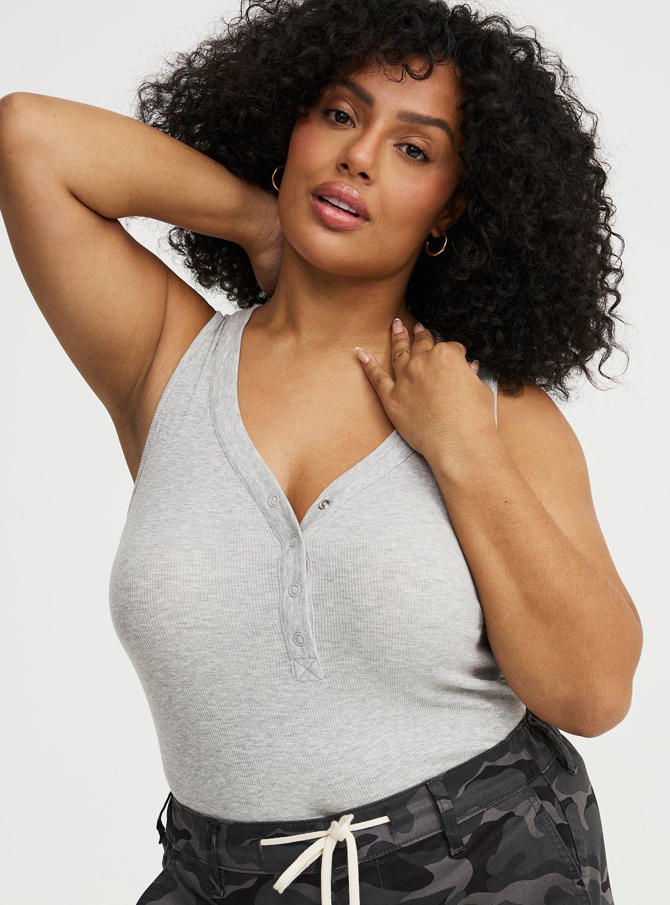 Cotton Modal Curved Henley Tank Top, LIGHTEST HEATHER GRAY, alternate
