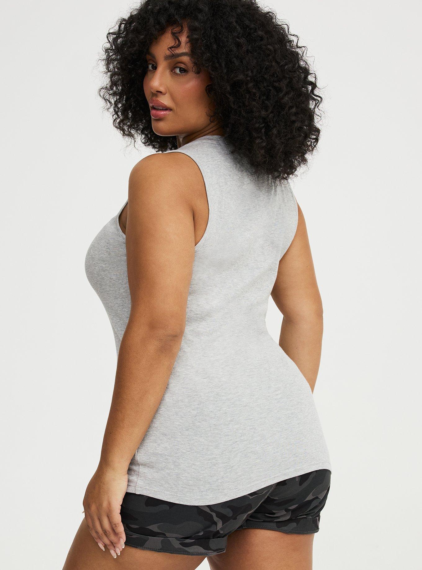 Cotton Modal Curved Henley Tank Top, LIGHTEST HEATHER GRAY, alternate