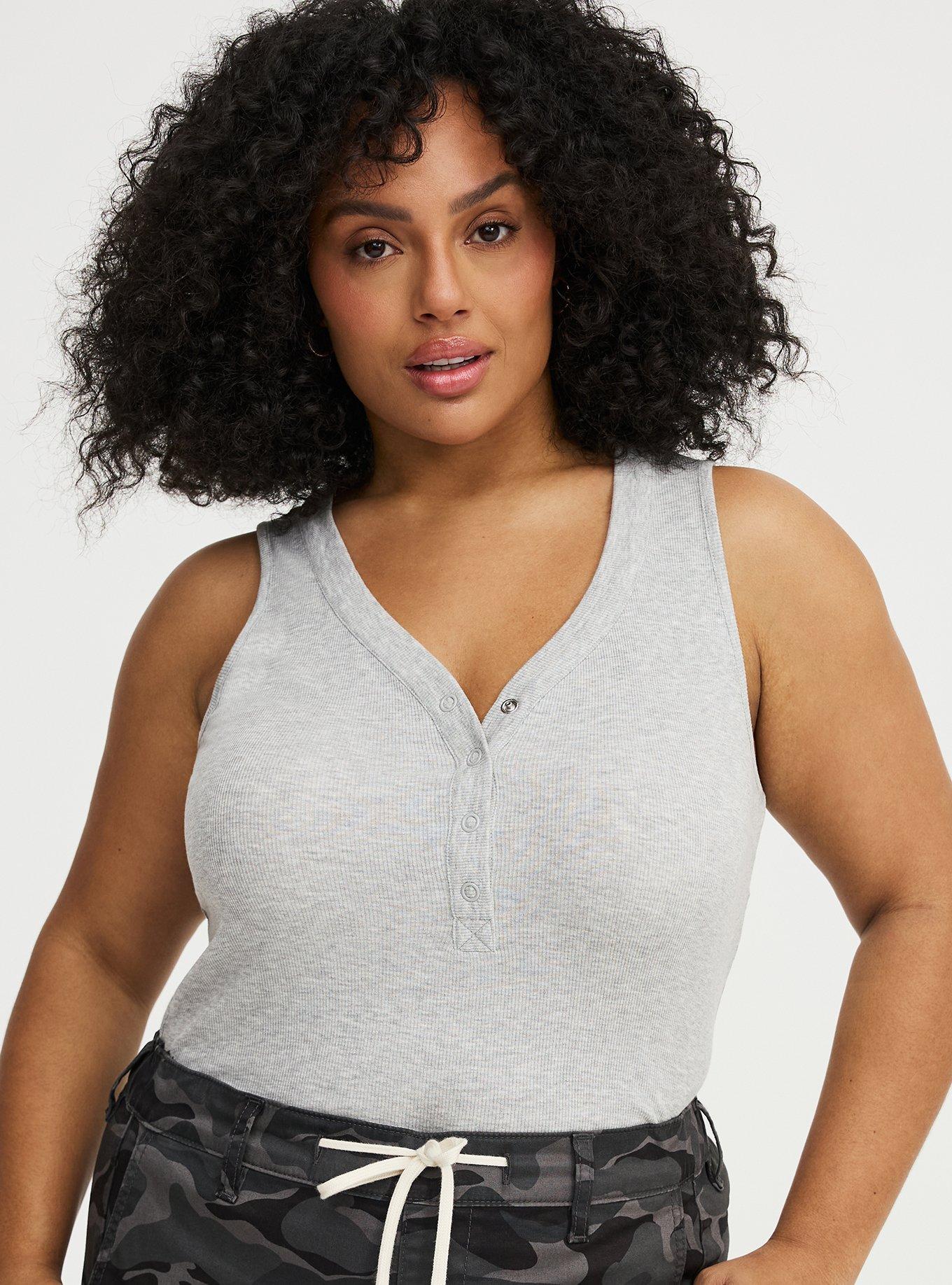 Cotton Modal Curved Henley Tank Top, LIGHTEST HEATHER GRAY, alternate