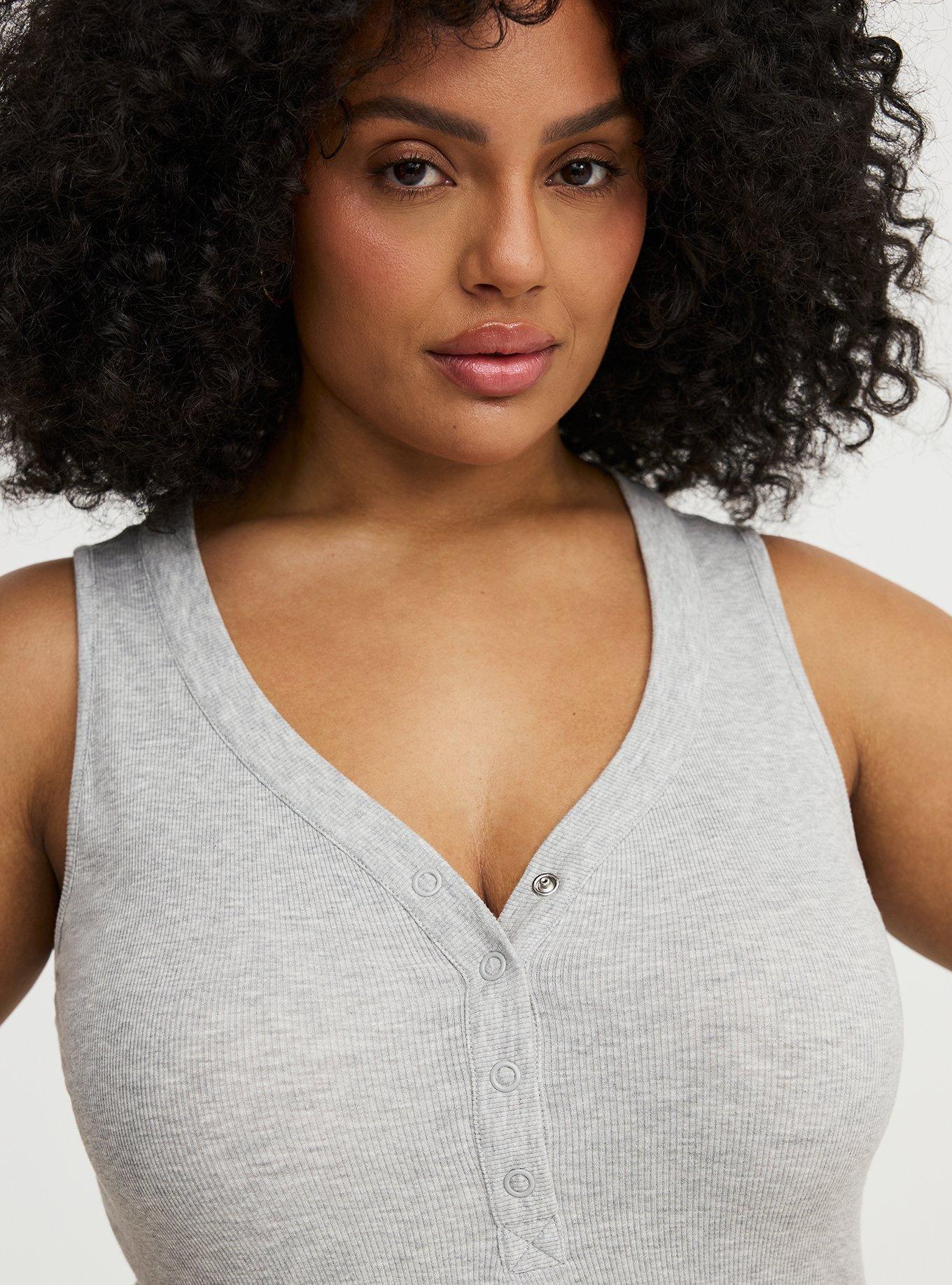 Cotton Modal Curved Henley Tank Top, LIGHTEST HEATHER GRAY, alternate