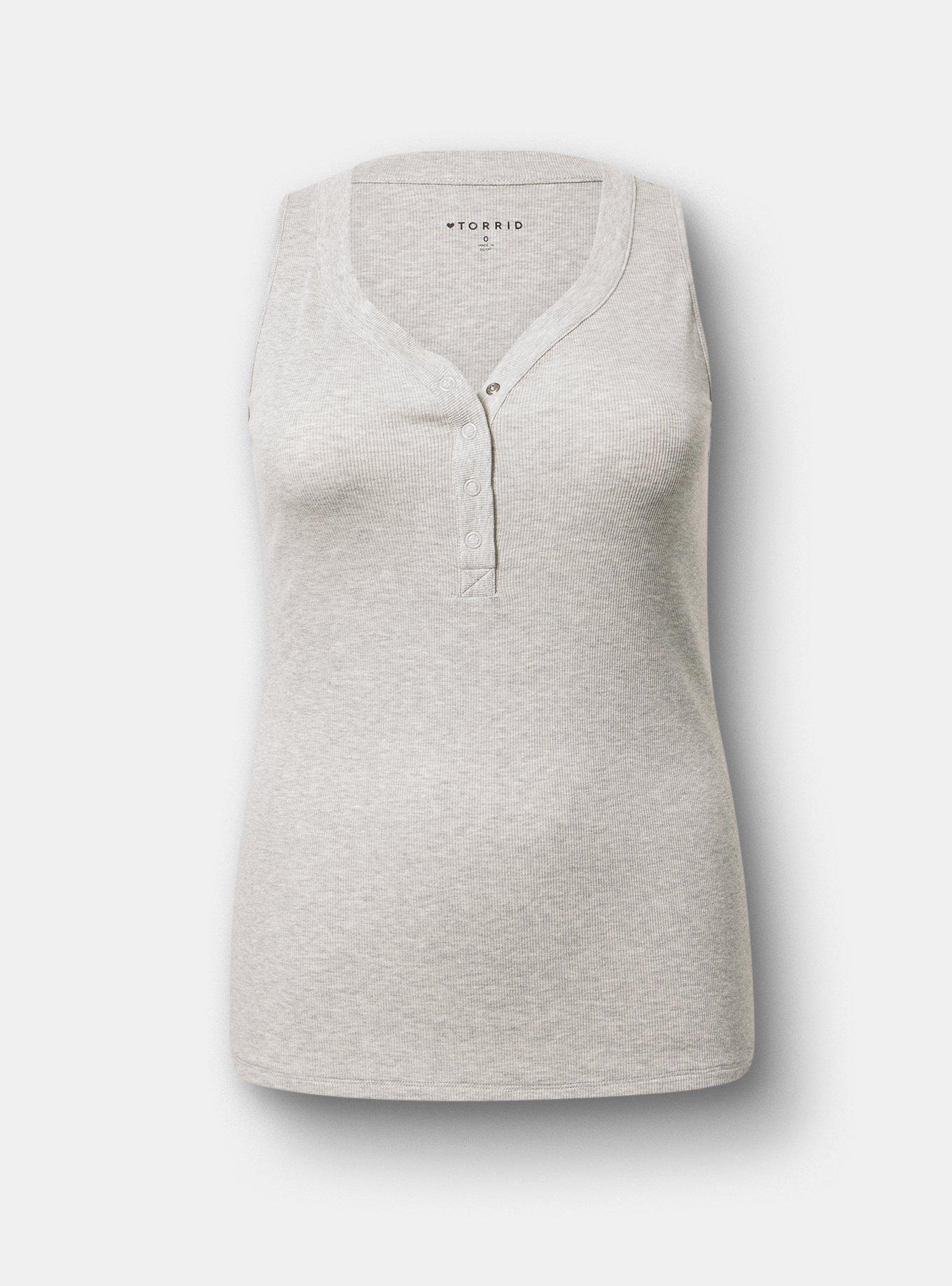 Cotton Modal Curved Henley Tank Top, LIGHTEST HEATHER GRAY, hi-res
