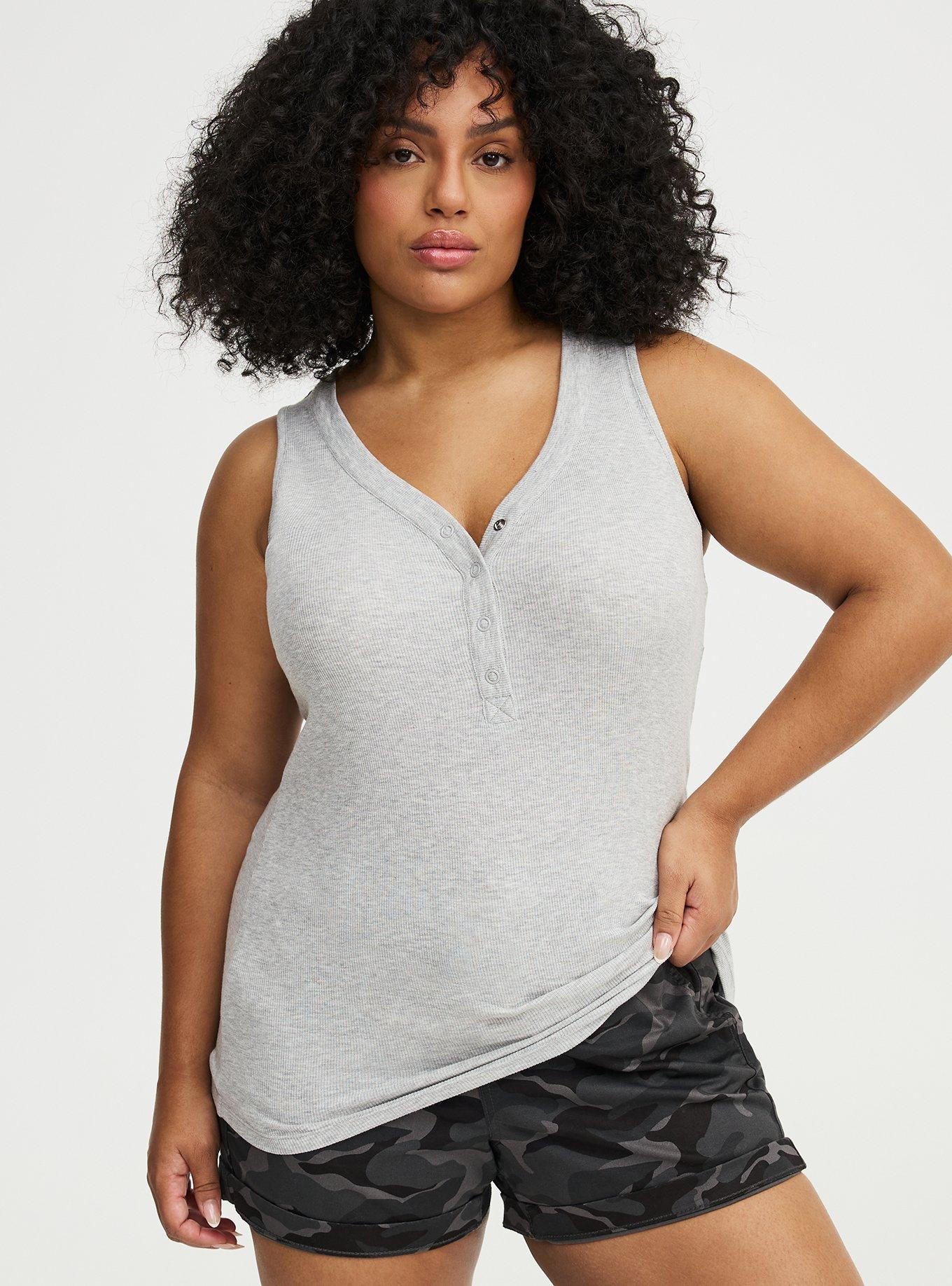 Cotton Modal Curved Henley Tank Top, LIGHTEST HEATHER GRAY, hi-res