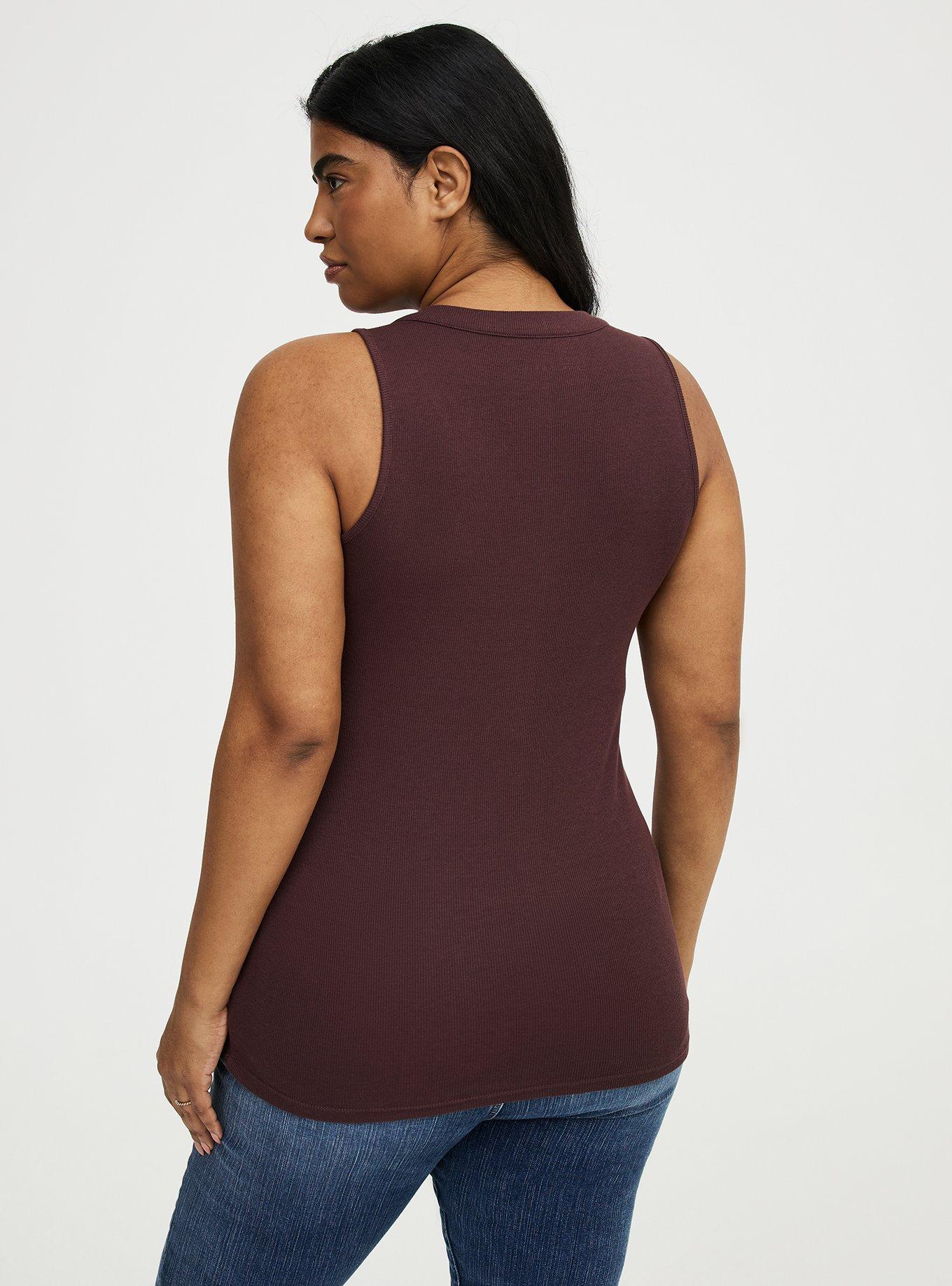 Cotton Modal Curved Henley Tank Top, FUDGE, alternate