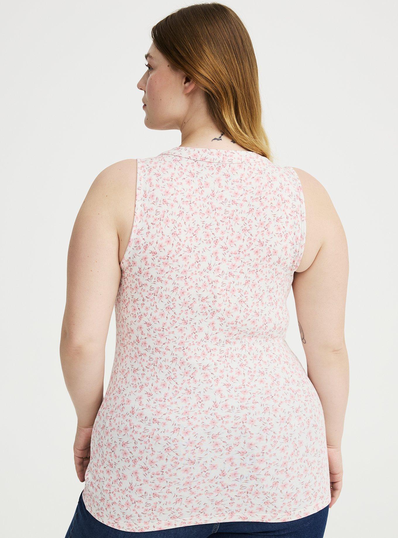 Cotton Modal Curved Henley Tank Top, DANIELLE DITSY IIVORY, alternate