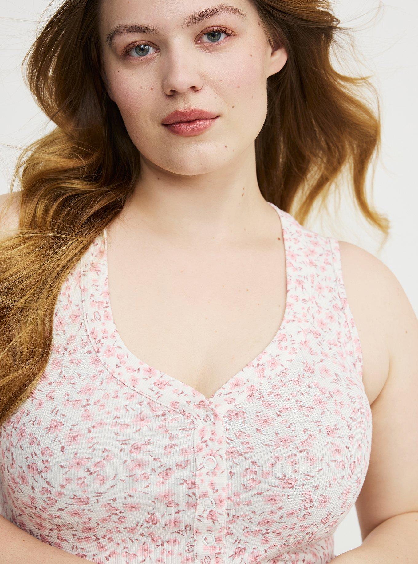 Cotton Modal Curved Henley Tank Top, DANIELLE DITSY IIVORY, alternate