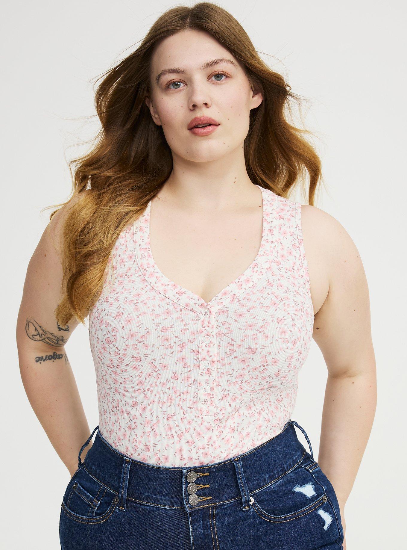 Cotton Modal Curved Henley Tank Top, DANIELLE DITSY IIVORY, alternate