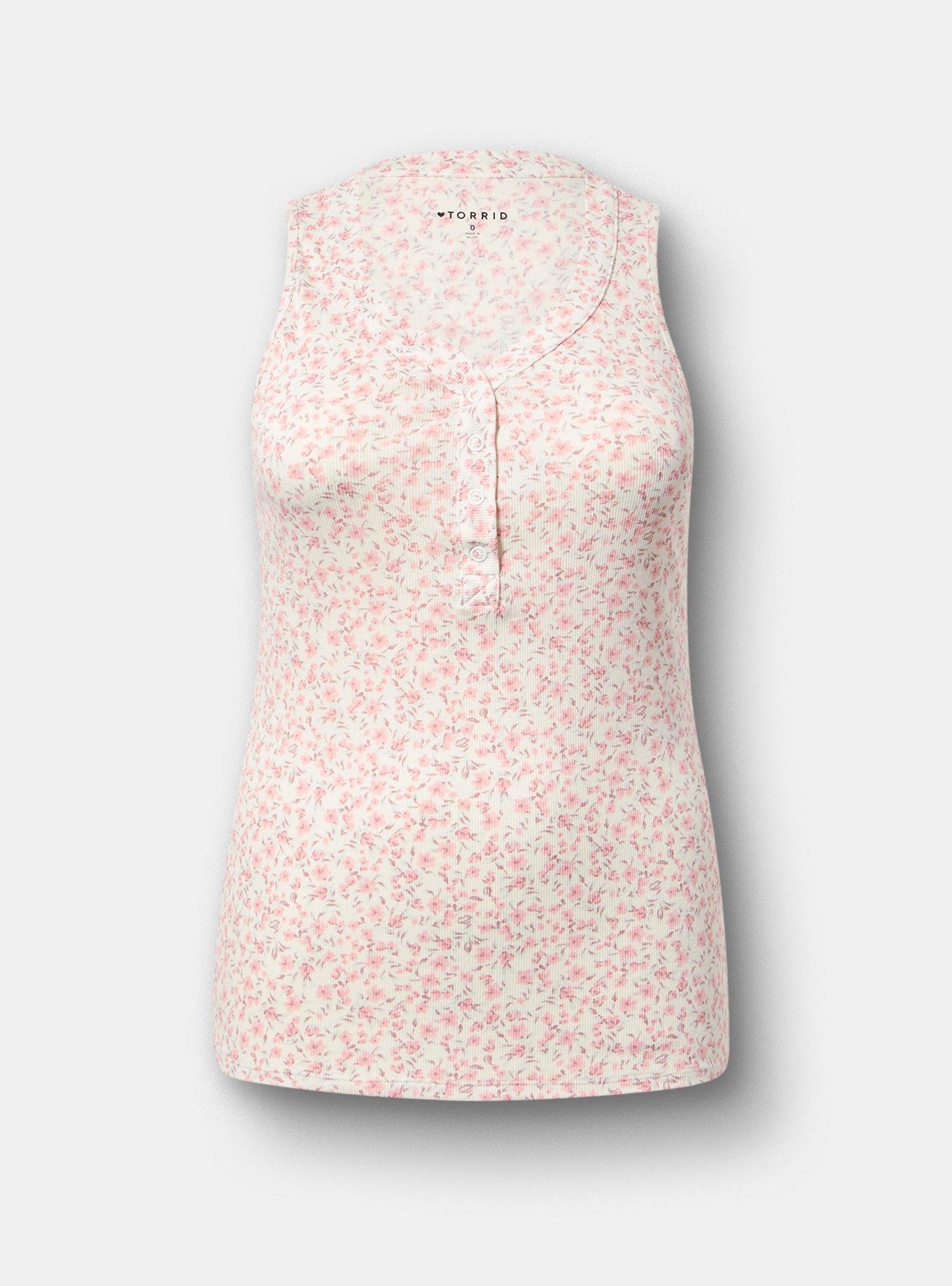 Cotton Modal Curved Henley Tank Top, DANIELLE DITSY IIVORY, hi-res