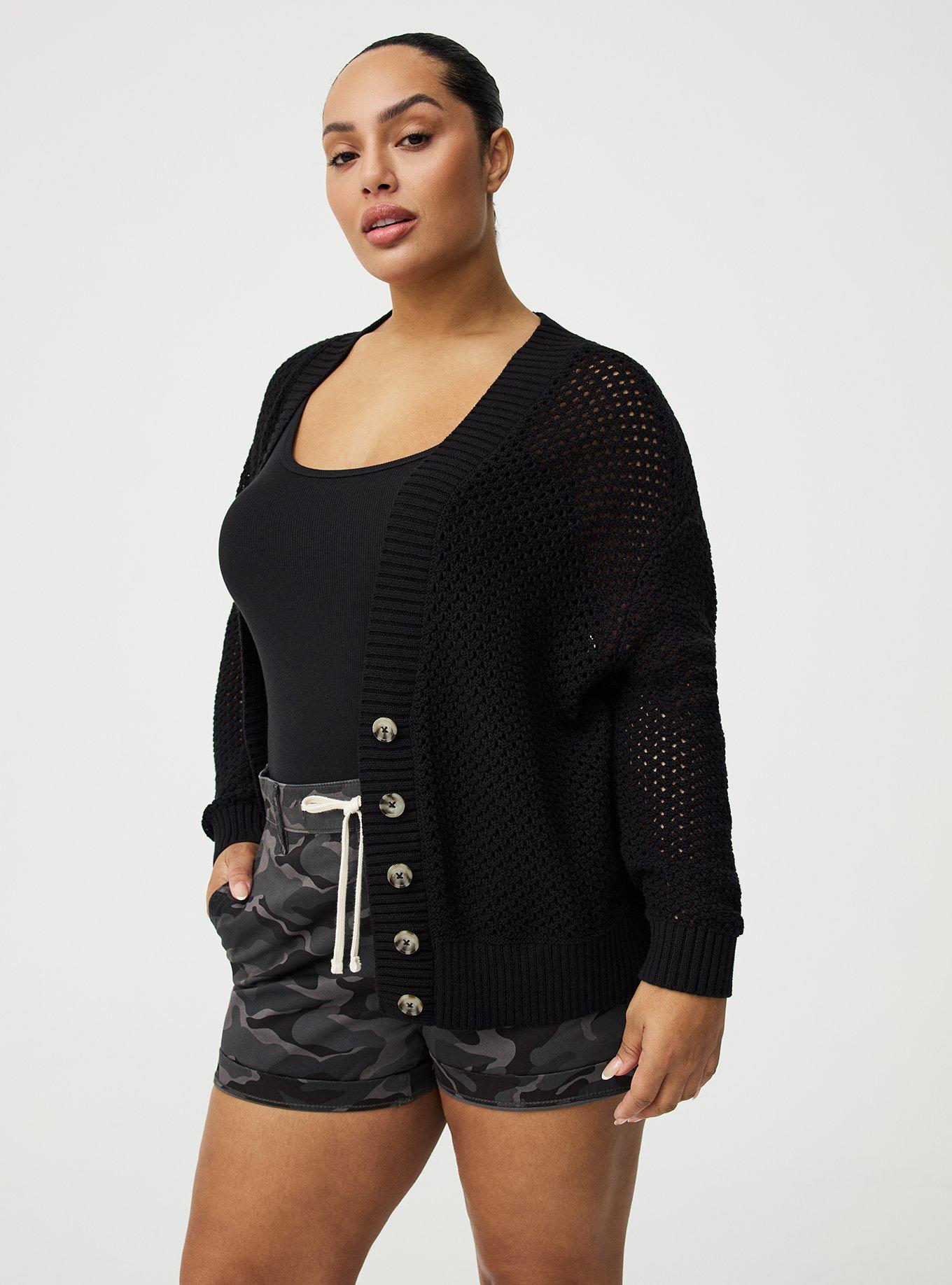 Open-Stitch Cardigan, DEEP BLACK, alternate