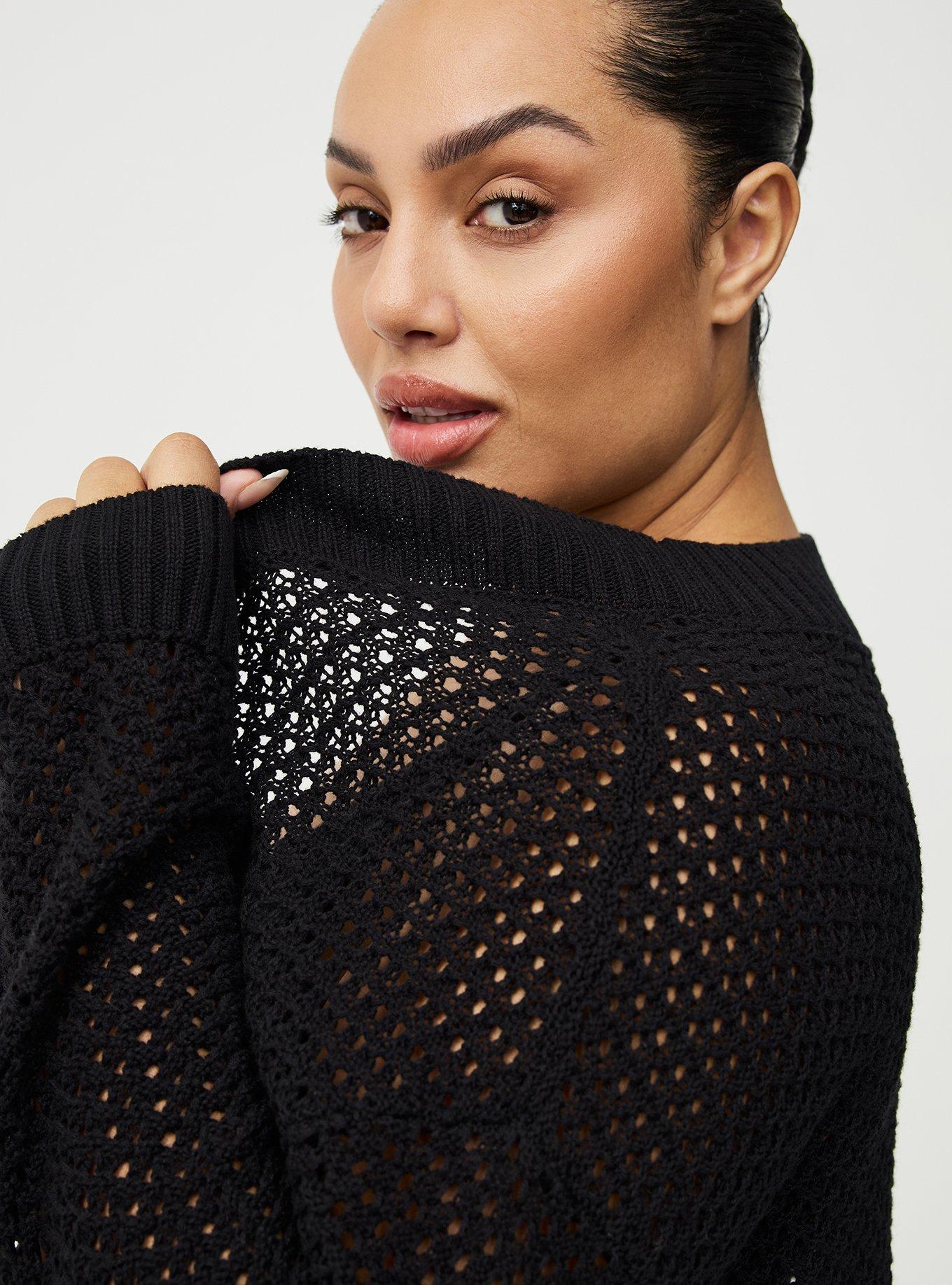 Open-Stitch Cardigan, DEEP BLACK, alternate