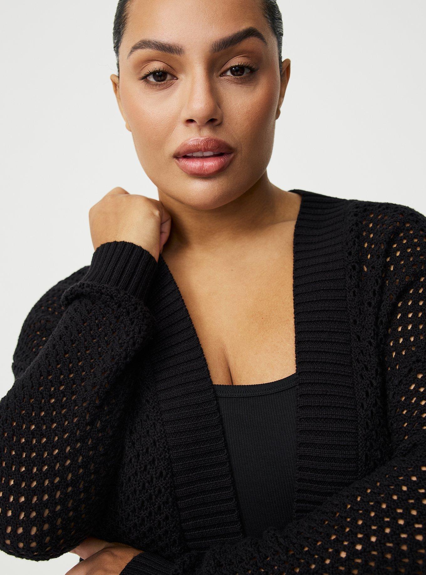 Open-Stitch Cardigan, DEEP BLACK, alternate