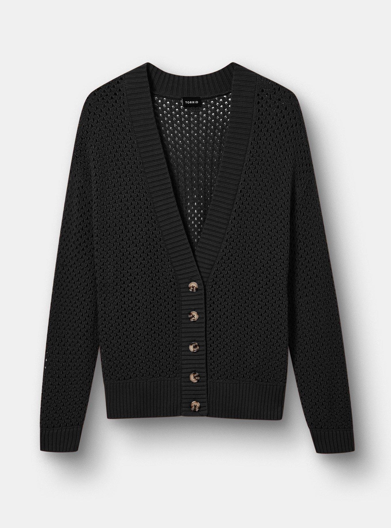 Open-Stitch Cardigan, DEEP BLACK, hi-res