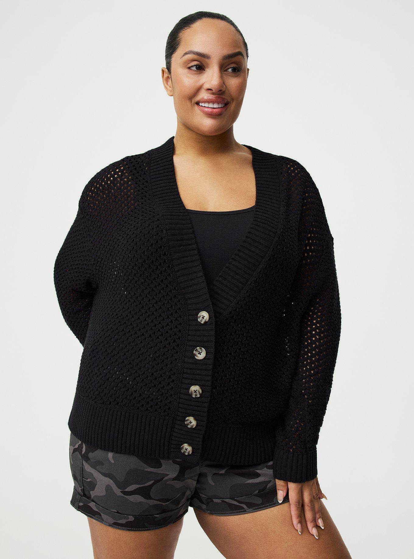 Open-Stitch Cardigan, DEEP BLACK, hi-res