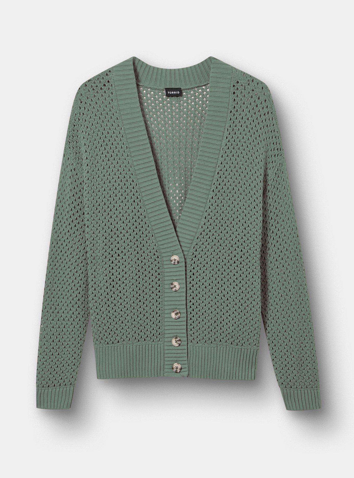 Open-Stitch Cardigan, AGAVE GREEN, hi-res