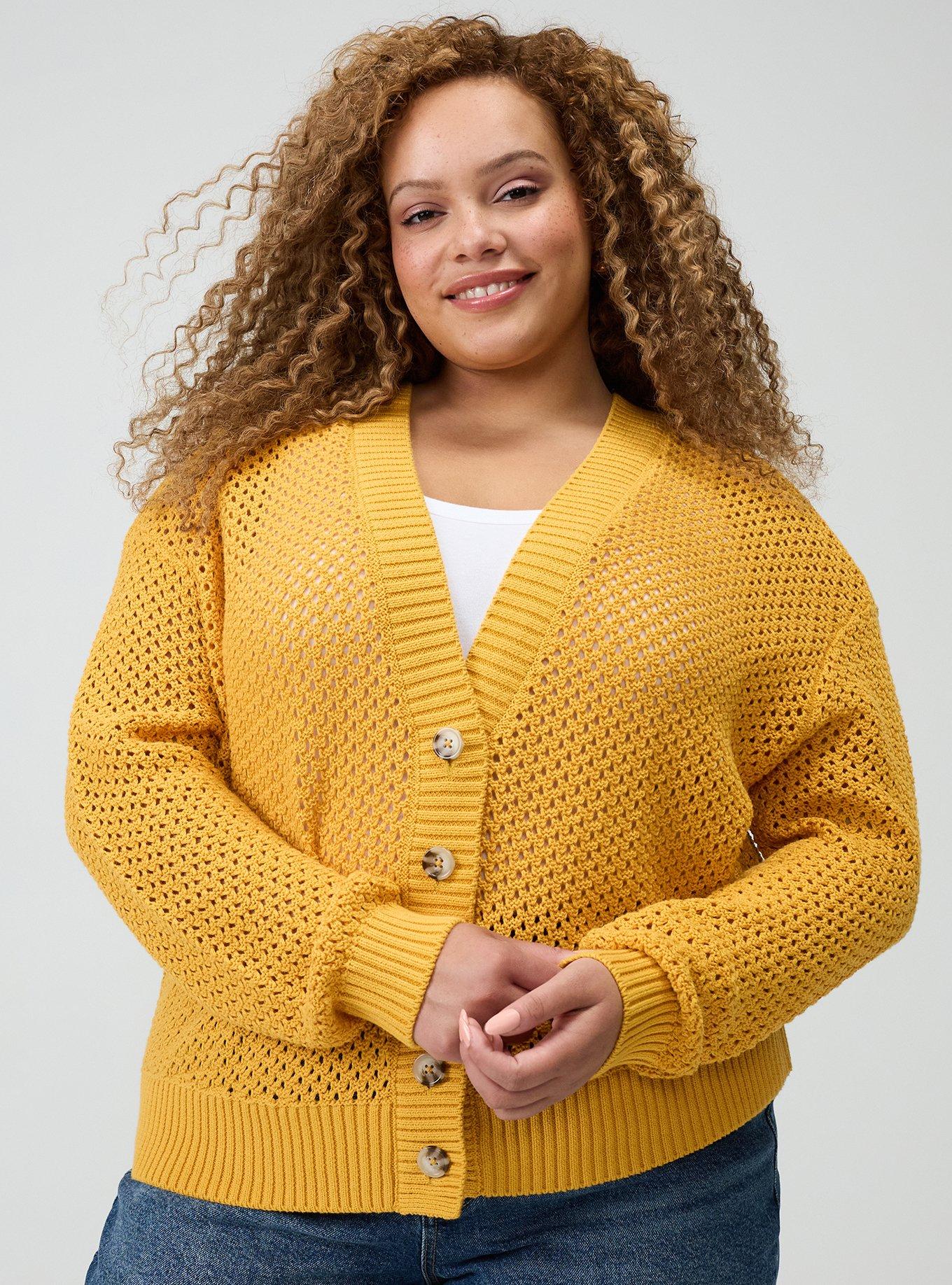 Open Stitch Cardigan, MINERAL YELLOW, hi-res