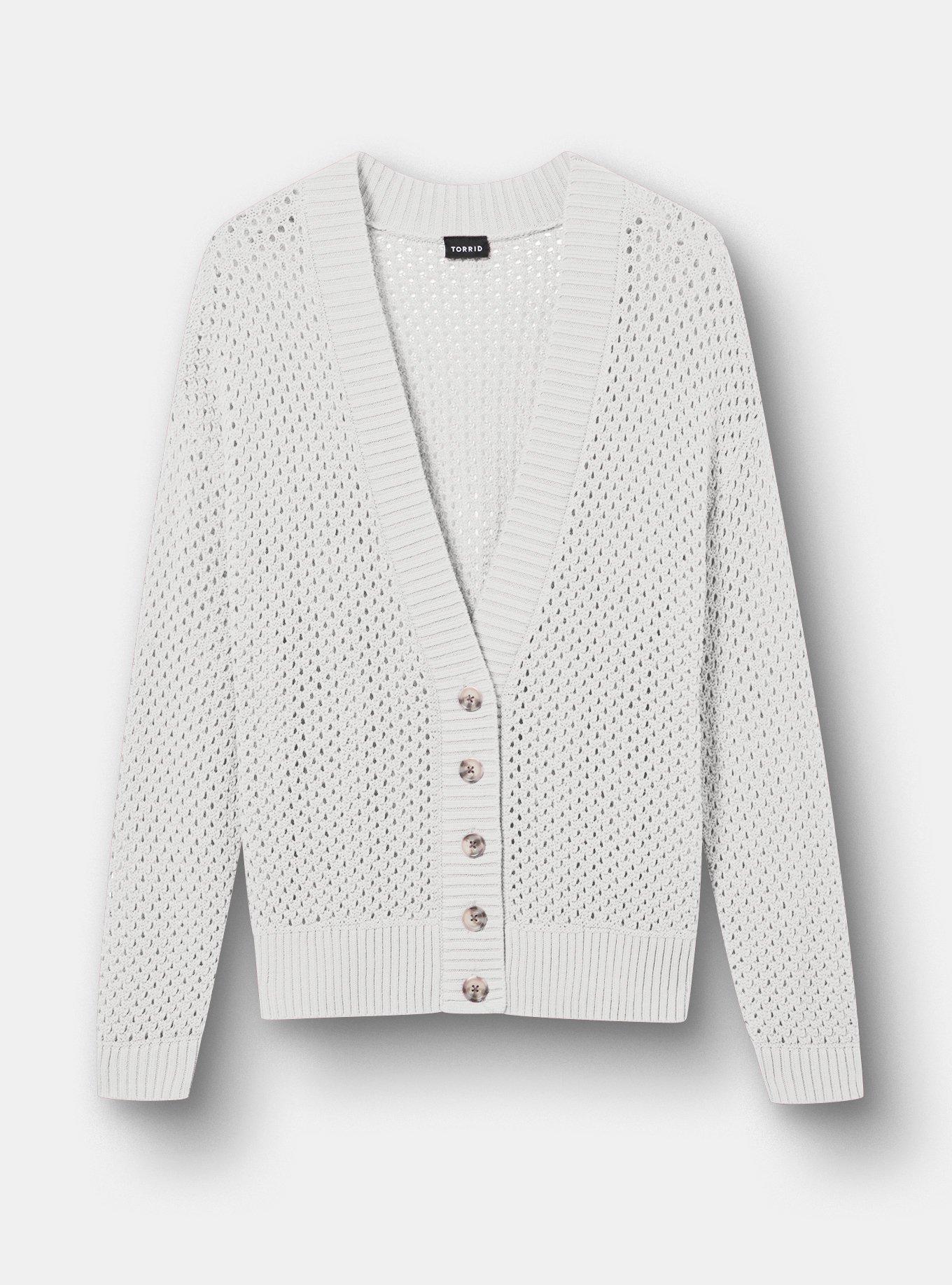Plus Size Open-Stitch Cardigan, WHISPER WHITE, hi-res