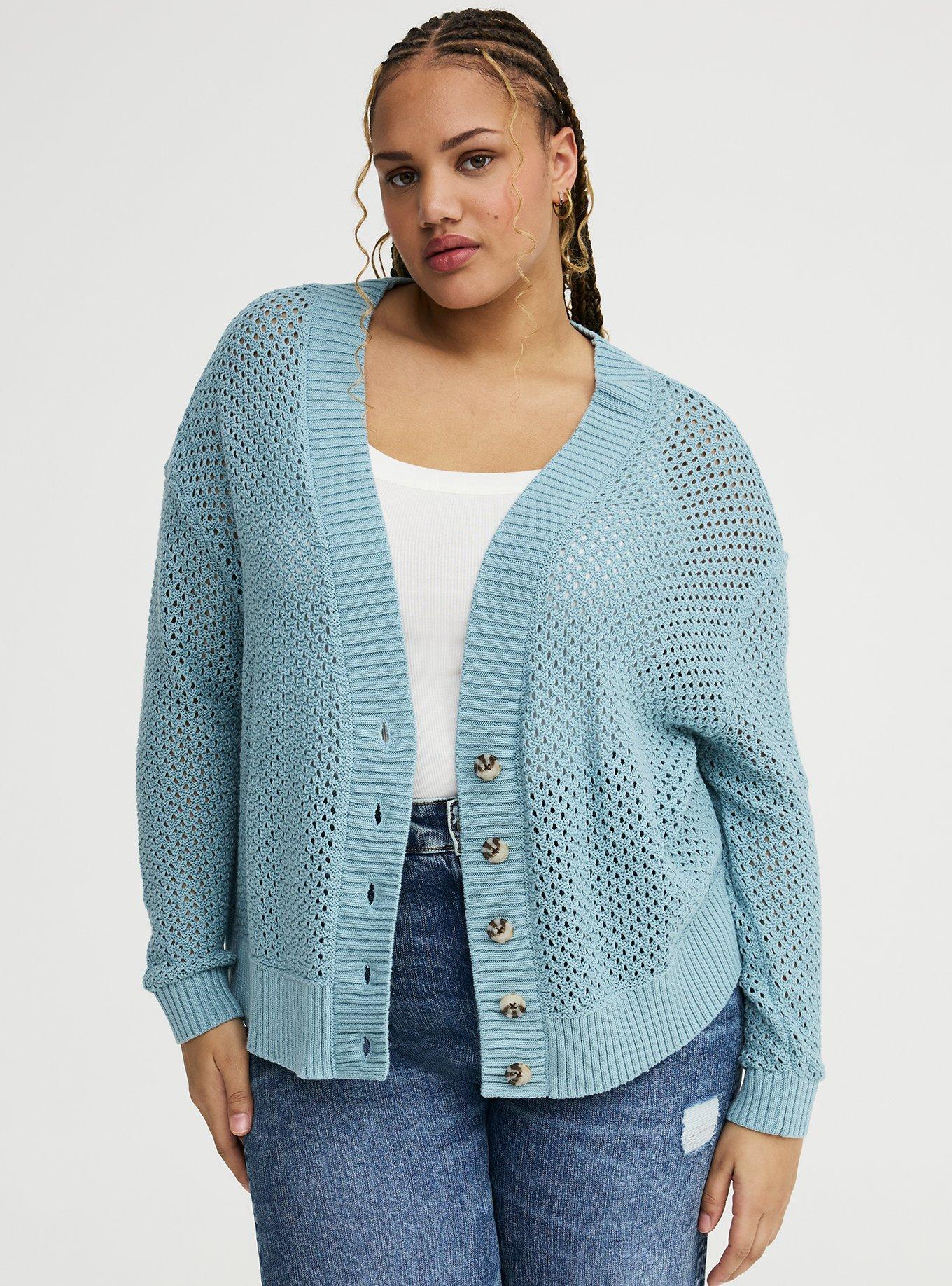 Open-Stitch Cardigan, STONE BLUE, hi-res
