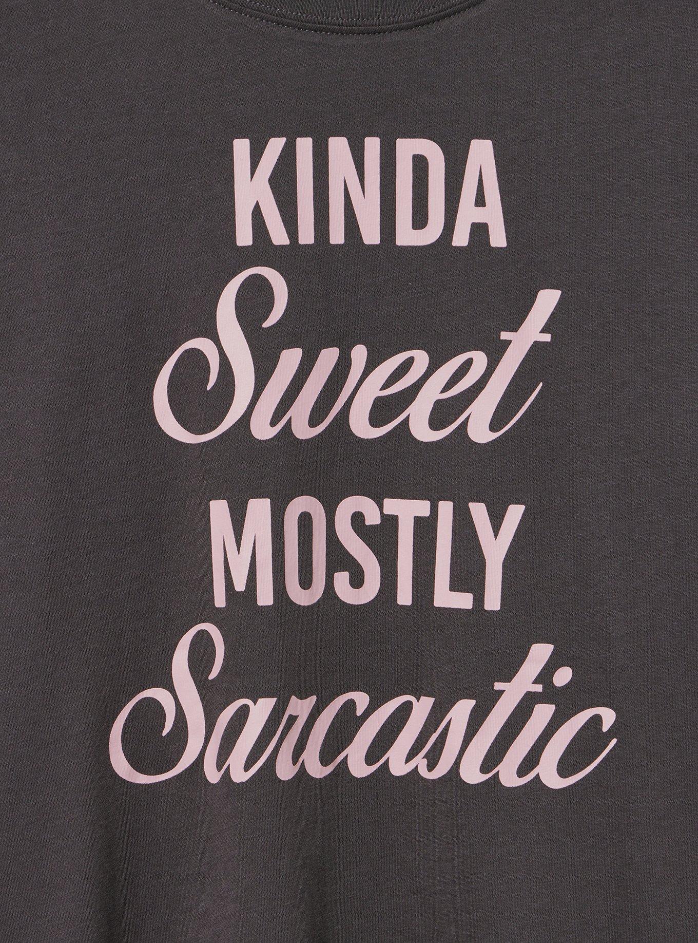 Classic Cotton Jersey Crew Tee, KINDA SWEET MOSTLY SARCASTIC OBSIDIAN, alternate